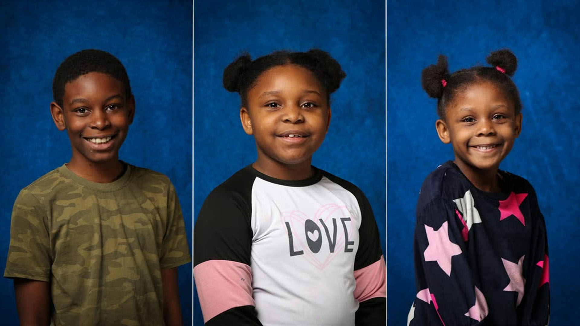 A composite photo of three abducted children.