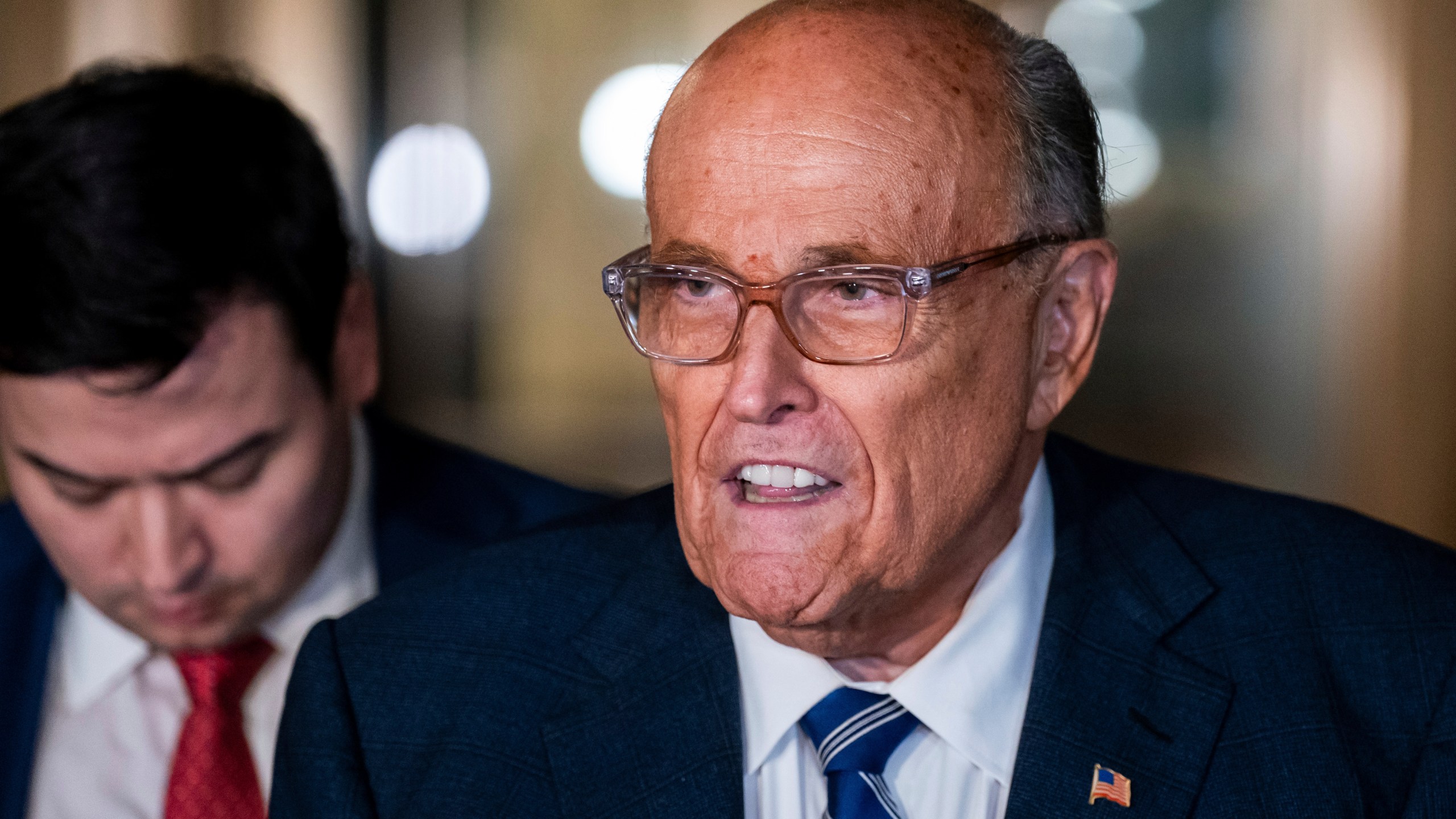 Rudy Giuliani speaks to the media outside of Manhattan federal court in New York, on Friday, Jan. 3, 2025. (AP Photo/Adam Gray)