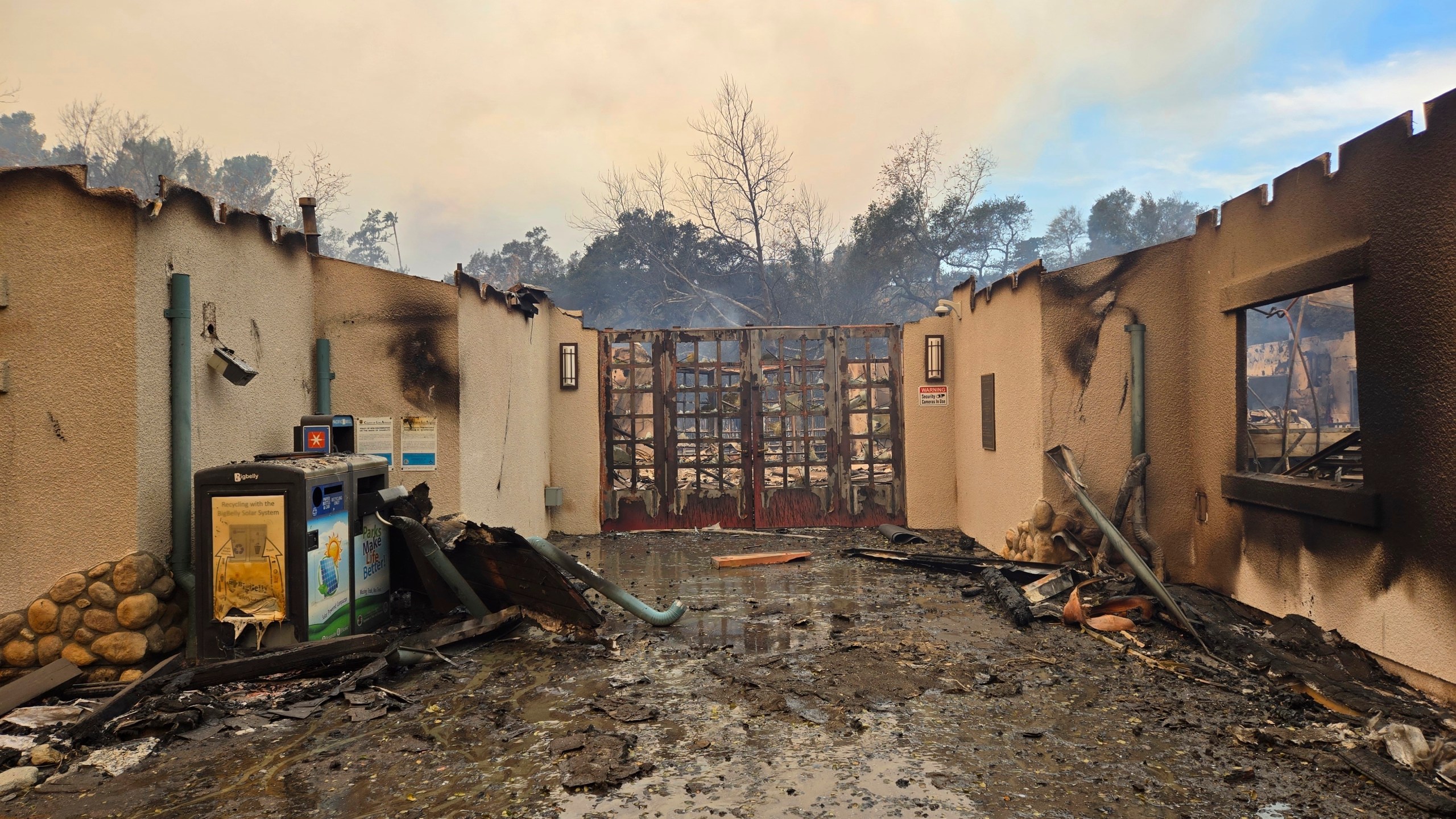 This photo provided by Los Angeles County Department of Parks and Recreation shows wildfire damage at the Eaton Canyon Nature Center on Wednesday, Jan. 8, 2025 Pasadena, Calif. (Los Angeles County Department of Parks and Recreation via AP)
