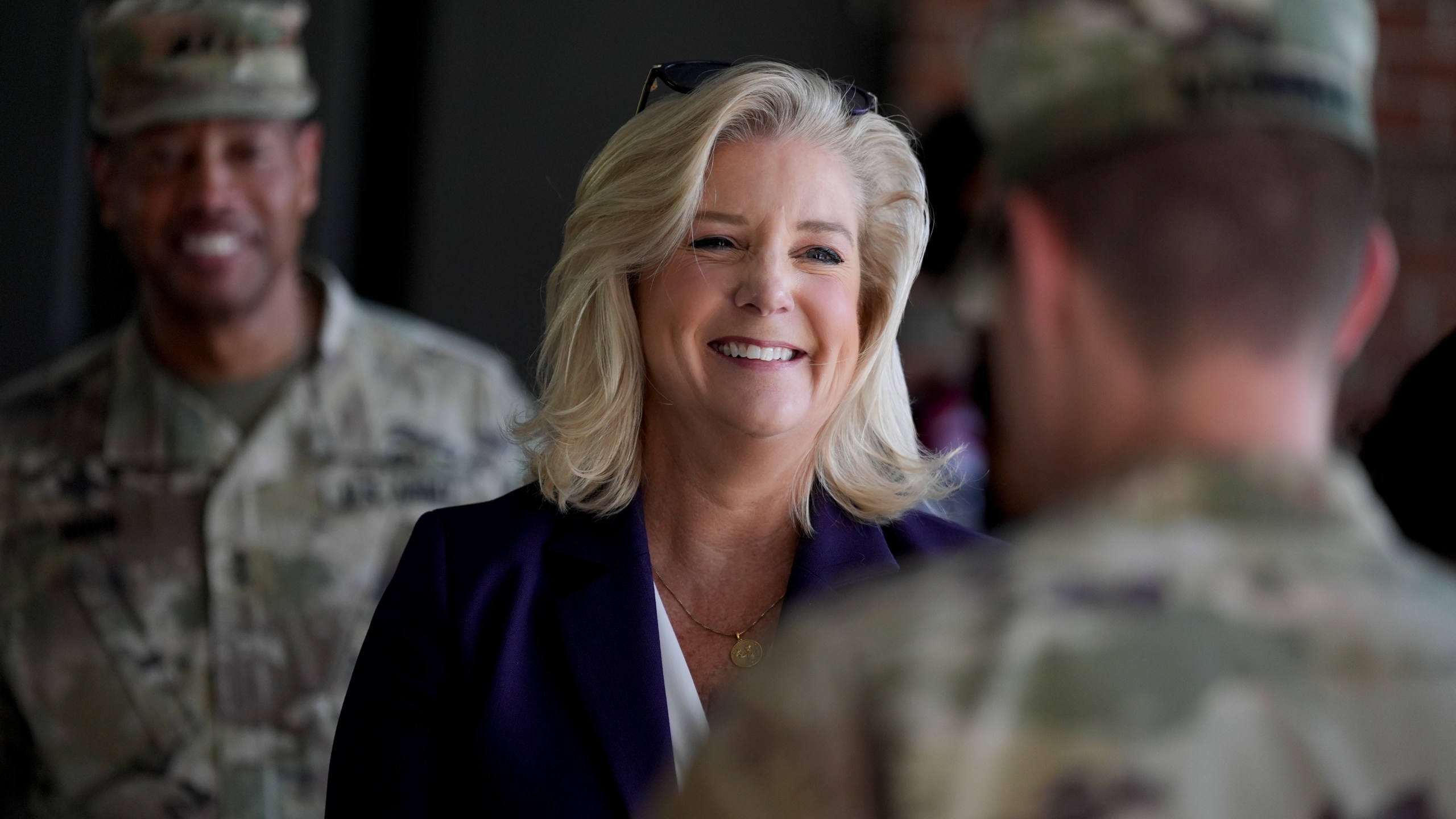 FILE - Army Secretary Christine Wormuth talks with soldiers at Fort Jackson, a U.S. Army Training Center, in Columbia, S.C., Sept. 25, 2024. (AP Photo/Chris Carlson, File)
