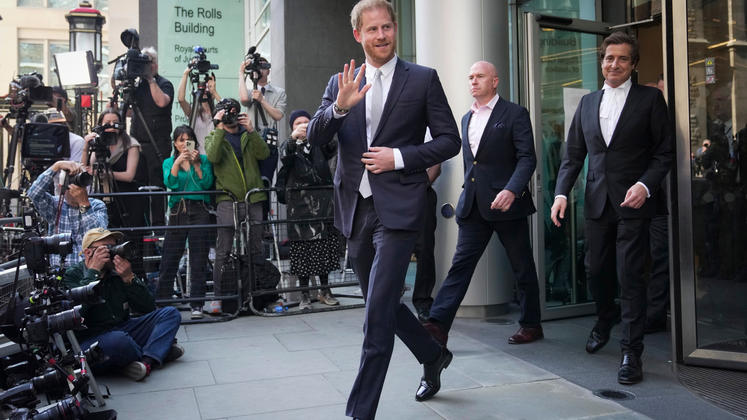 FILE - Prince Harry leaves the High Court after giving evidence in London, Wednesday, June 7, 2023. (AP Photo/Kin Cheung, File)