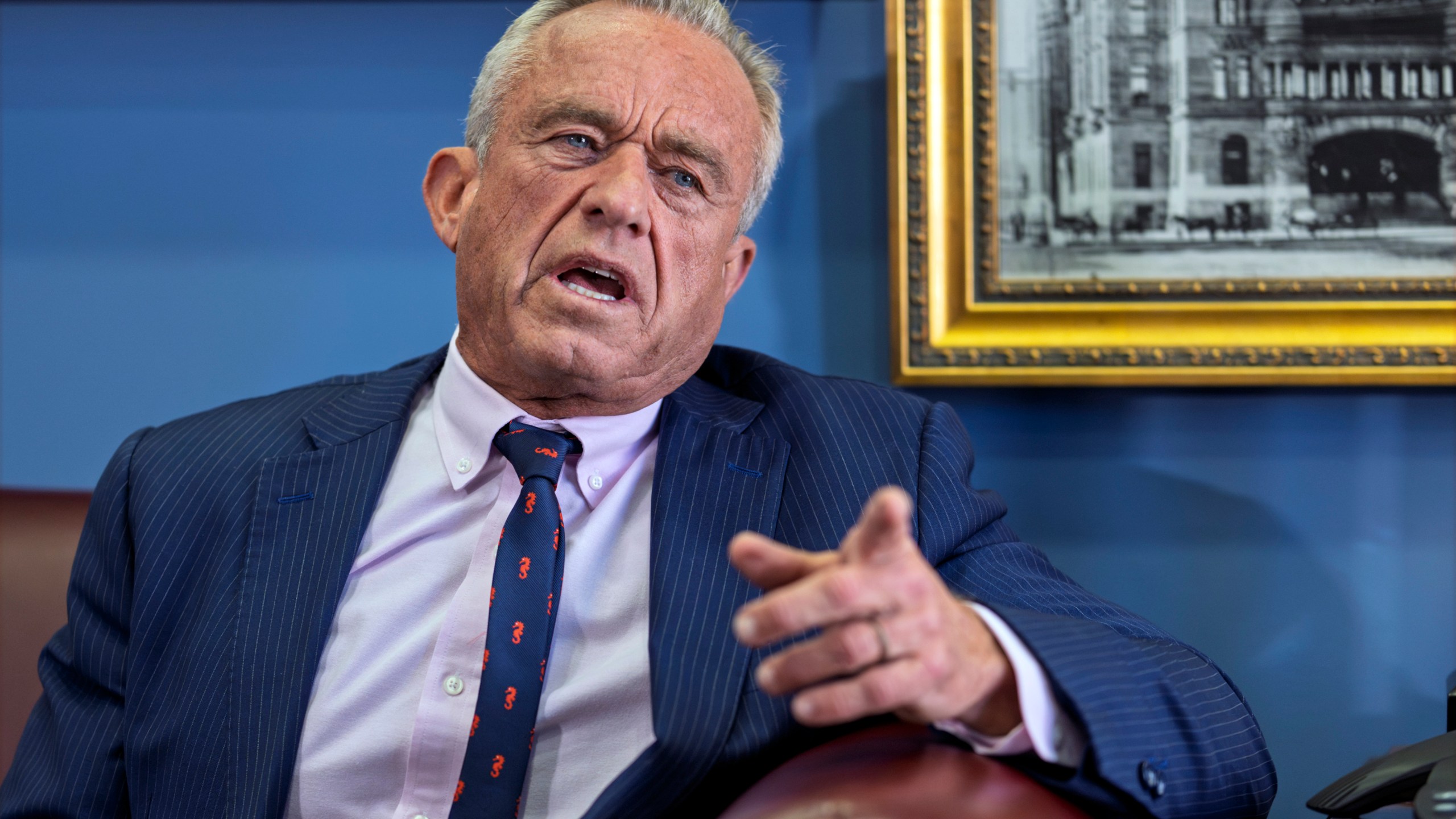 FILE - Robert F. Kennedy Jr., President-elect Donald Trump's nominee to be secretary of Health and Human Services, speaks during a meeting at the Capitol in Washington, Jan. 9, 2025. (AP Photo/J. Scott Applewhite, File)