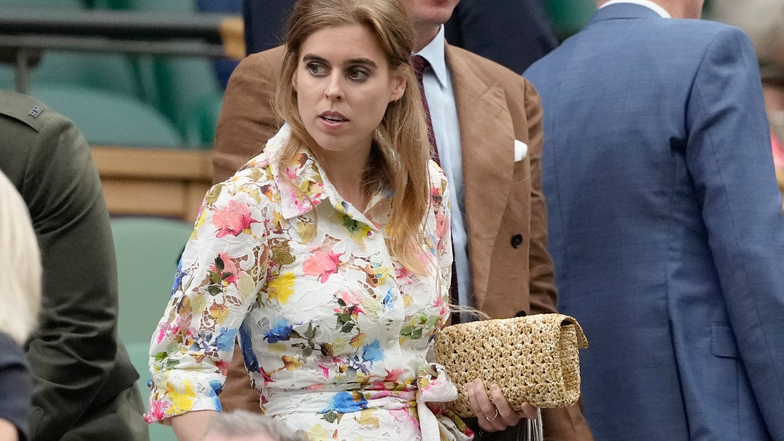 FILE - Princess Beatrice arrives Centre Court ahead of a quarterfinal match, at the Wimbledon tennis championships in London, Tuesday, July 9, 2024. (AP Photo/Alberto Pezzali), File)