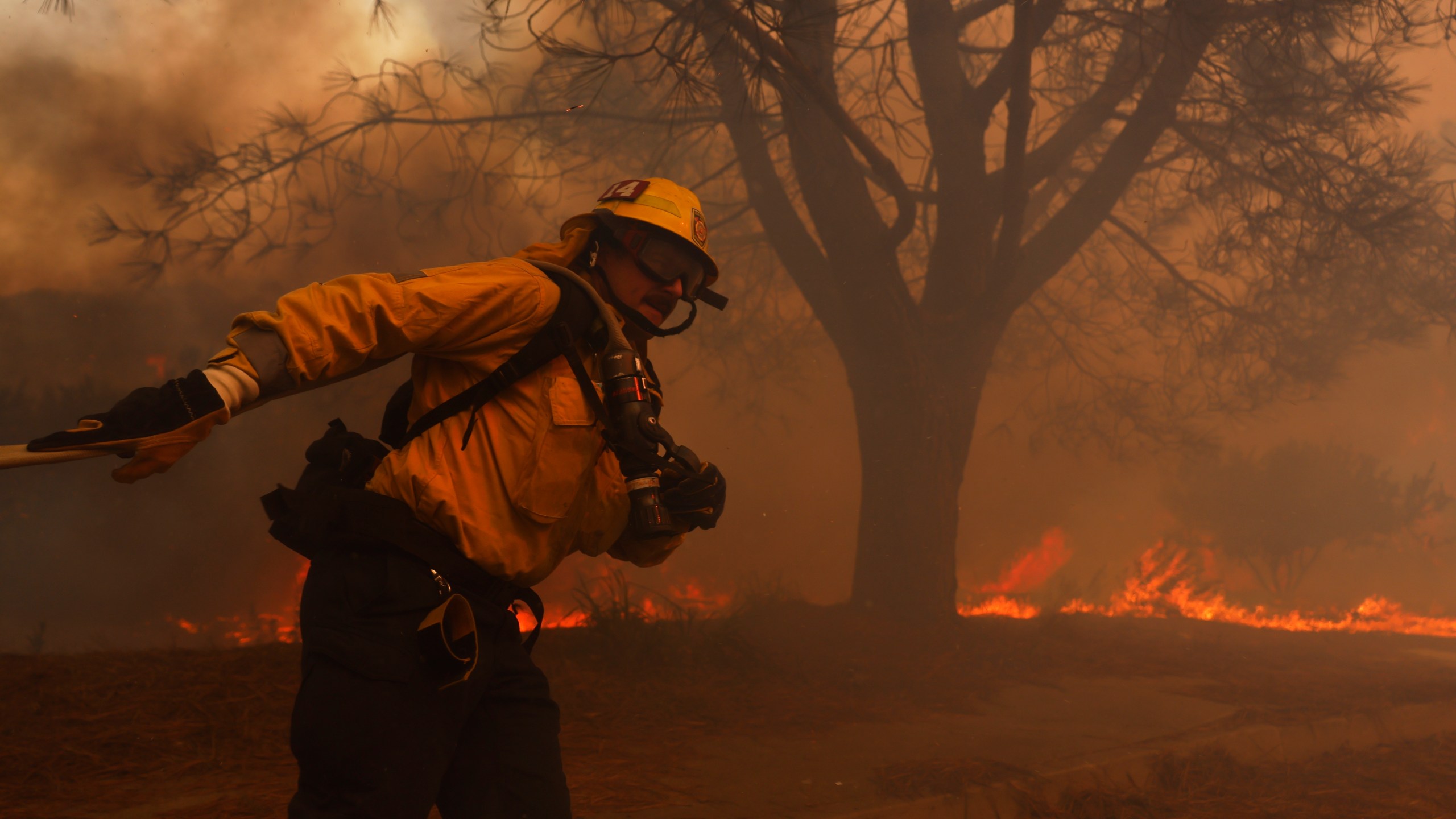 Firefighter fighting California wildfires.