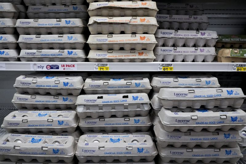 Egg cartons stacked at a supermarket