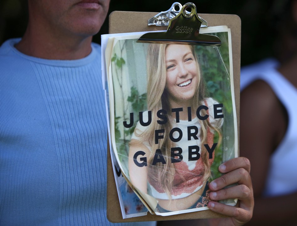 A photo of Gabby Petito with the words JUSTICE FOR GABBY