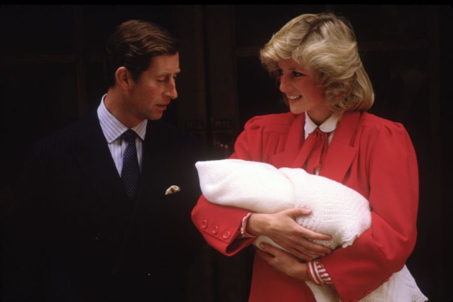 Diana and Charles leave the hospital with newborn Harry