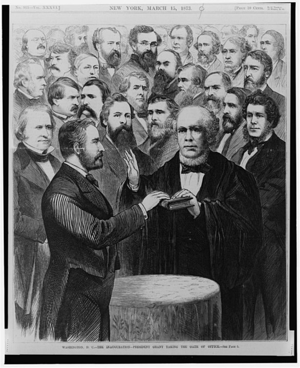 A painting of Ulysses S. Grant being inaugurated as president.
