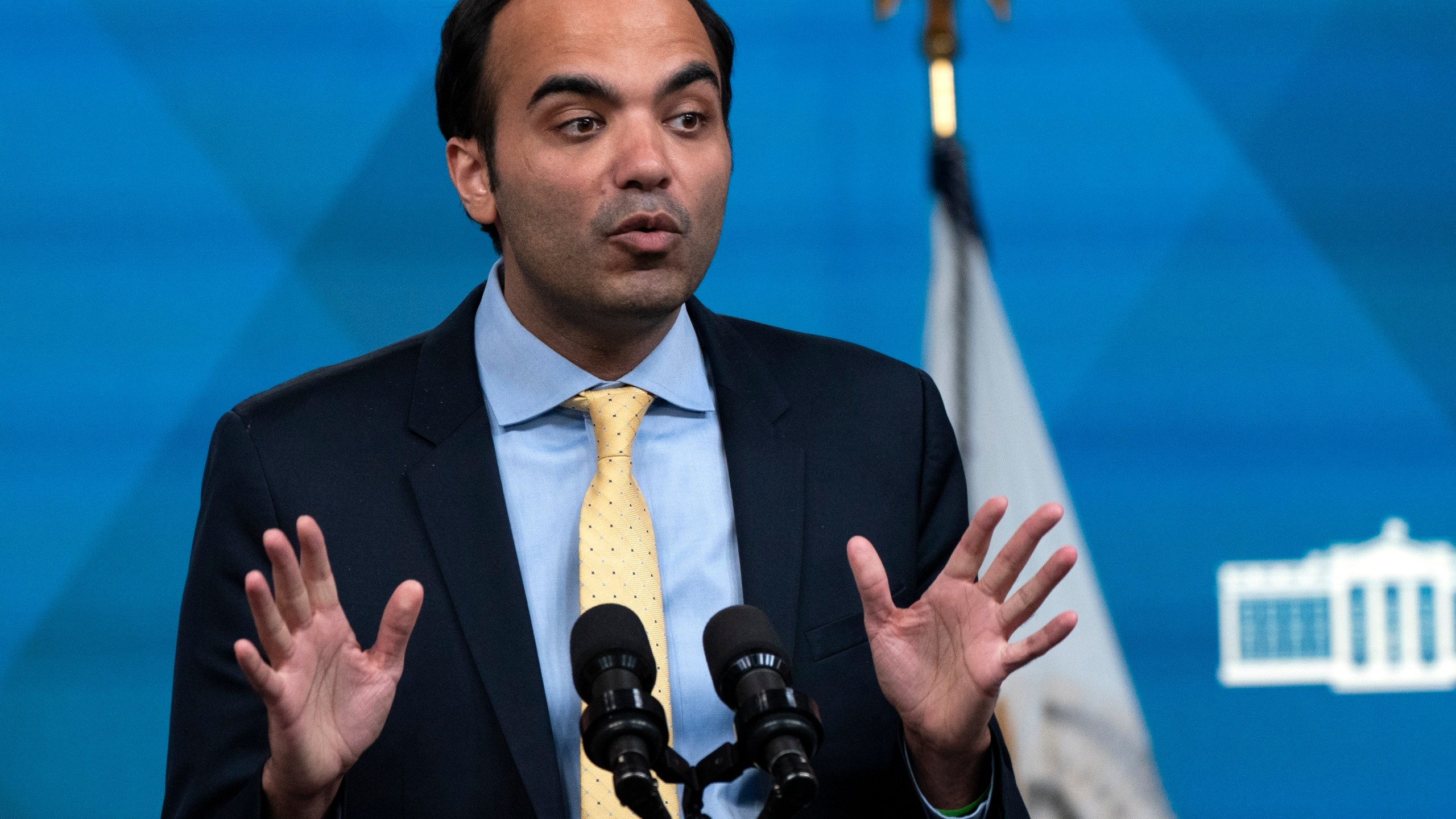 FILE - Consumer Financial Protection Bureau Director Rohit Chopra, speaks from the South Court Auditorium on the White House complex in Washington, April 11, 2022. (AP Photo/Jacquelyn Martin, File)