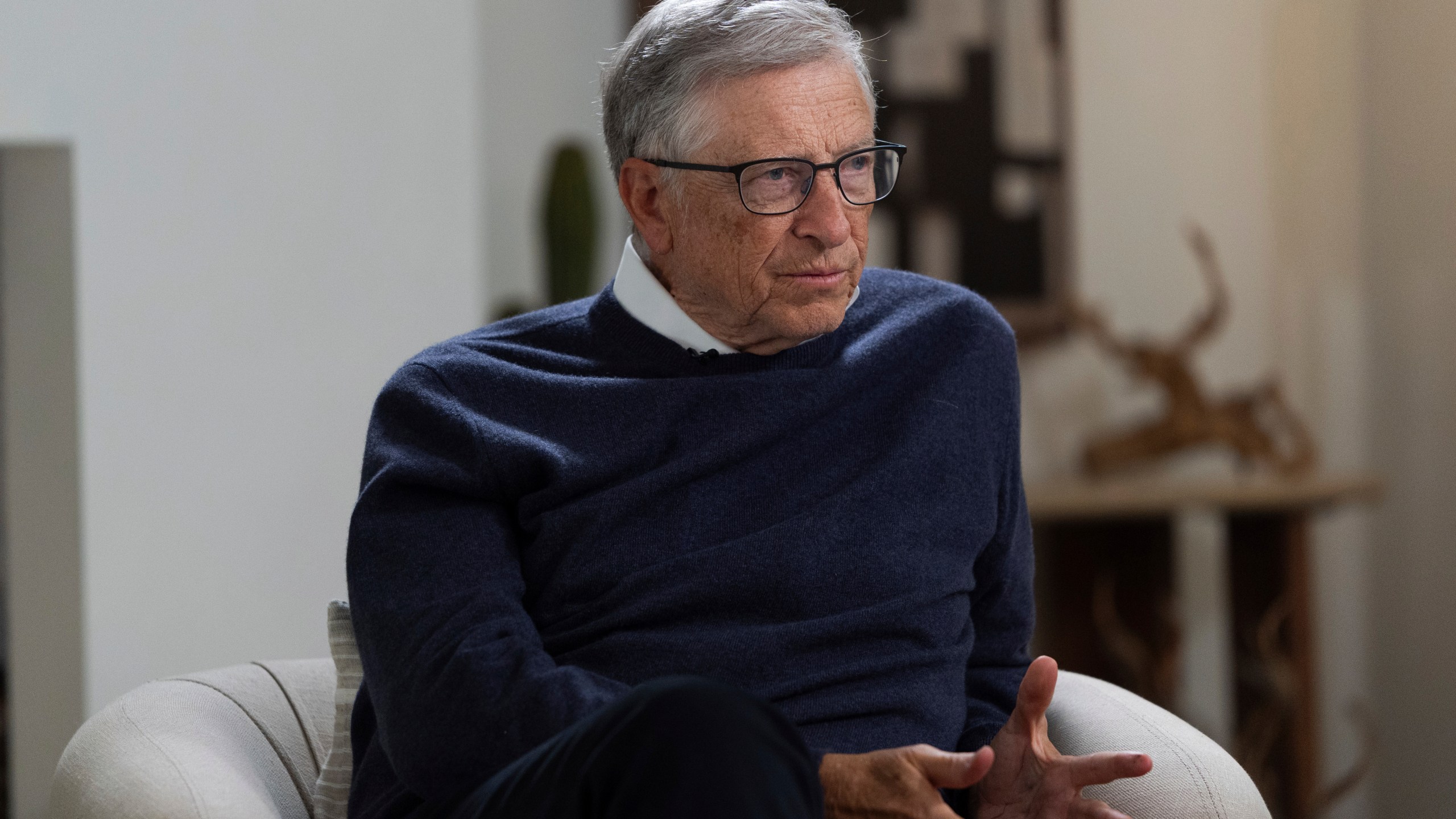 Bill Gates speaks during an interview with The Associated Press in Indian Wells, Calif., Wednesday, Jan. 8, 2025. (AP Photo/Jae C. Hong)