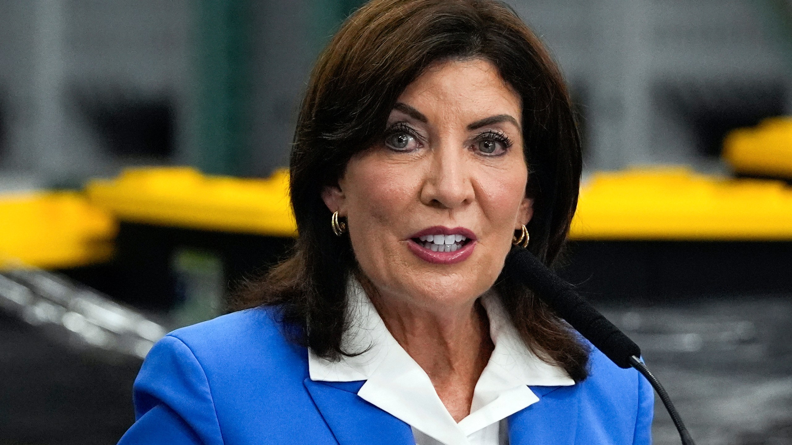 FILE - New York Gov. Kathy Hochul speaks at a press conference, Wednesday, July 31, 2024, in the Bronx borough of New York. (AP Photo/Julia Nikhinson, File)