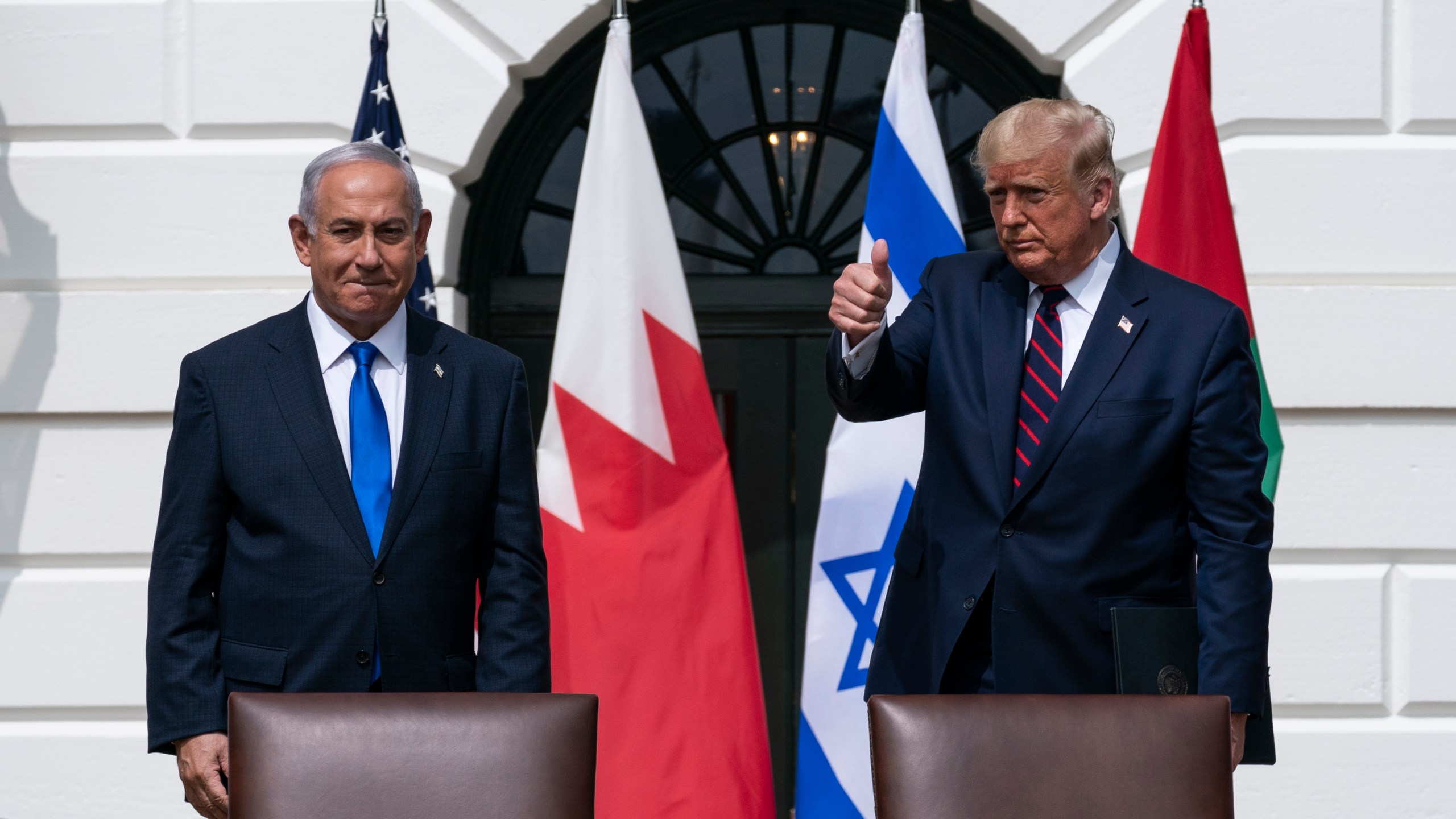 Israeli Prime Minister Benjamin Netanyahu and President Donald Trump address a crowd