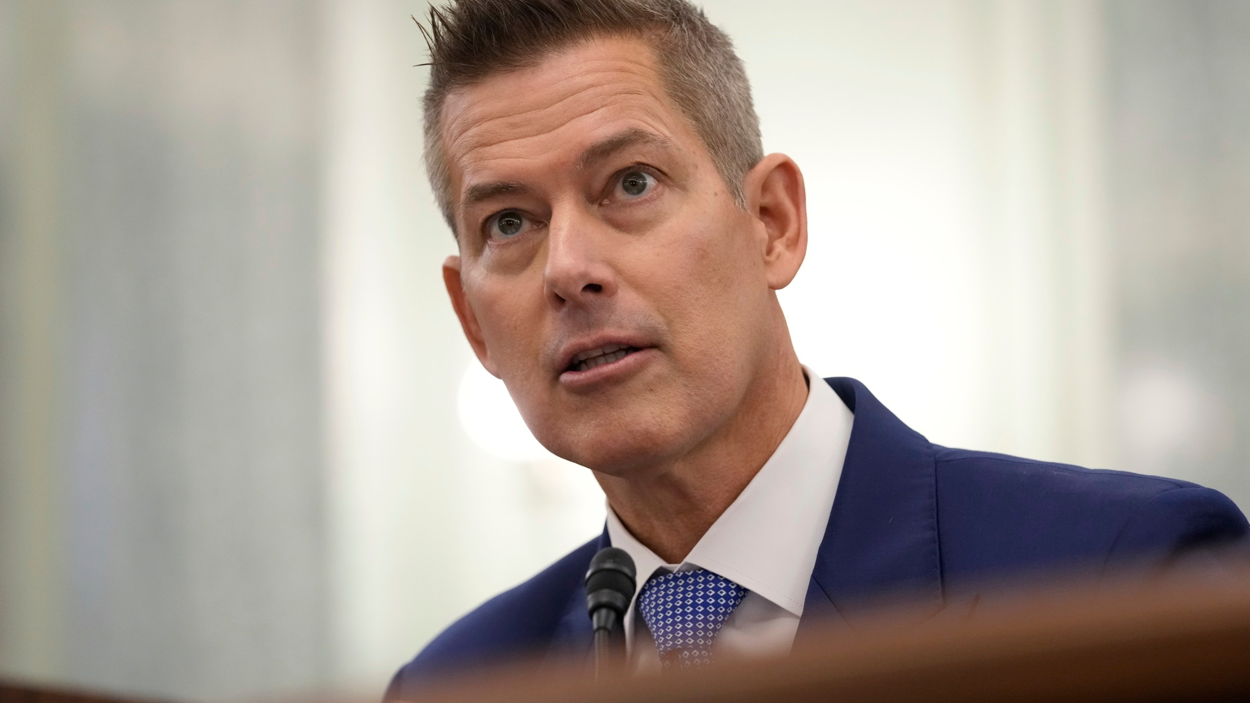 FILE - Former Wisconsin Rep. Sean Duffy, R-Wis., testifies before the Senate Commerce, Science, and Transportation Committee on Capitol Hill in Washington, Wednesday, Jan. 15, 2025, for his nomination to be Transportation Secretary. (AP Photo/Susan Walsh)