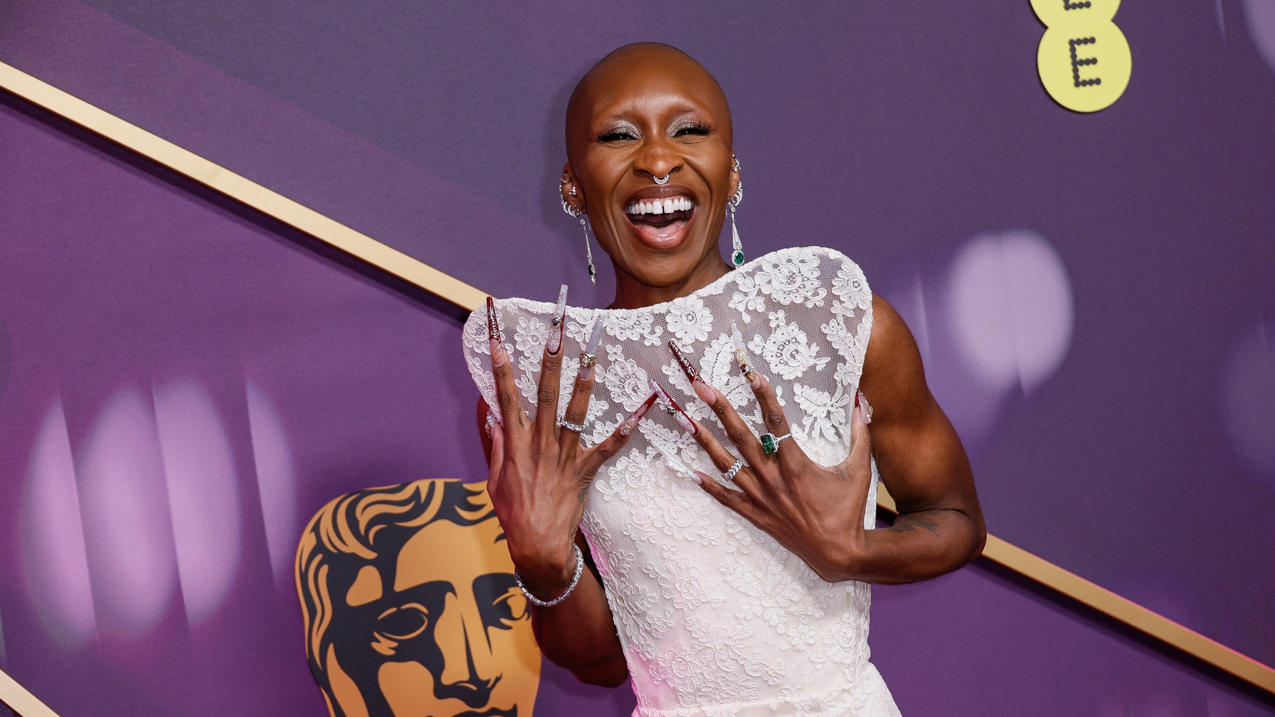 Cynthia Erivo poses for photographers upon arrival at the 78th British Academy Film Awards, BAFTA's, in London, Sunday, Feb. 16, 2025. (Photo by Joel C Ryan/Invision/AP)
