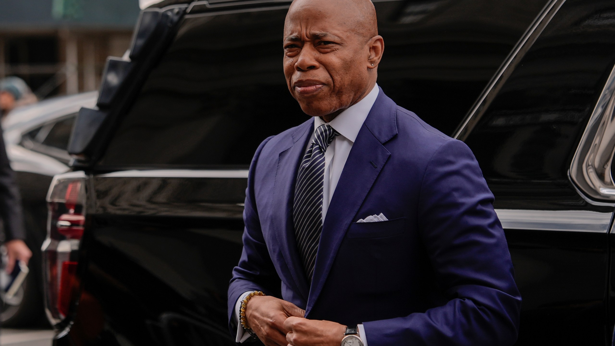 New York City Mayor Eric Adams arrives to court, Wednesday, Feb. 19, 2025, in New York. (AP Photo/Julia Demaree Nikhinson)