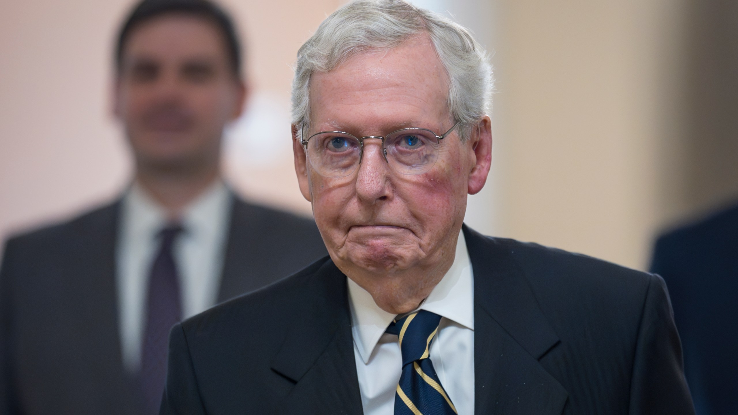 FILE - Senate Minority Leader Mitch McConnell, R-Ky., walks to the chamber as Congress returns for the lame-duck session at the Capitol in Washington, Nov. 12, 2024. (AP Photo/J. Scott Applewhite, File)