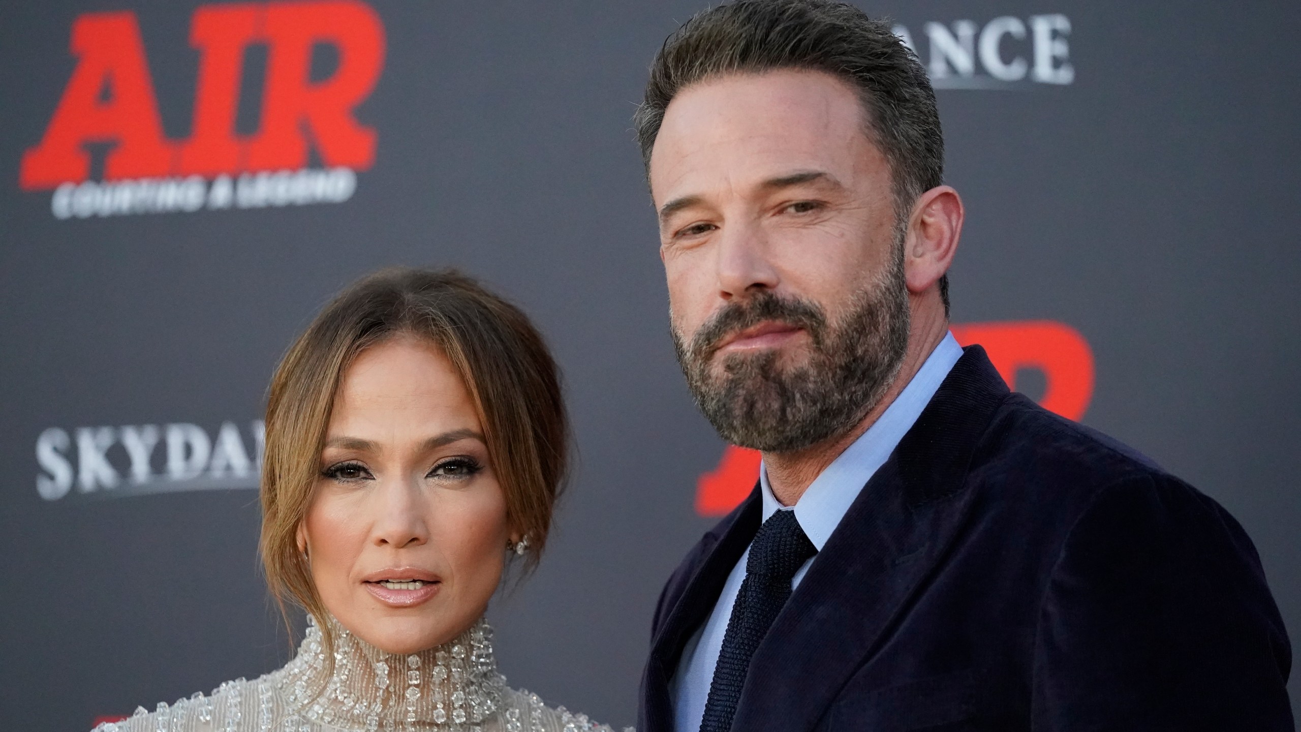 FILE - Jennifer Lopez and Ben Affleck arrive at the world premiere of "Air" on Monday, March 27, 2023, at the Regency Village Theatre in Los Angeles. (AP Photo/Ashley Landis, File)