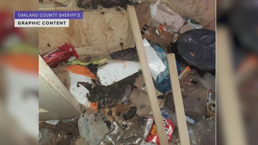 Three siblings were found abandoned in a Michigan home where rooms were filled with garbage and human waste.