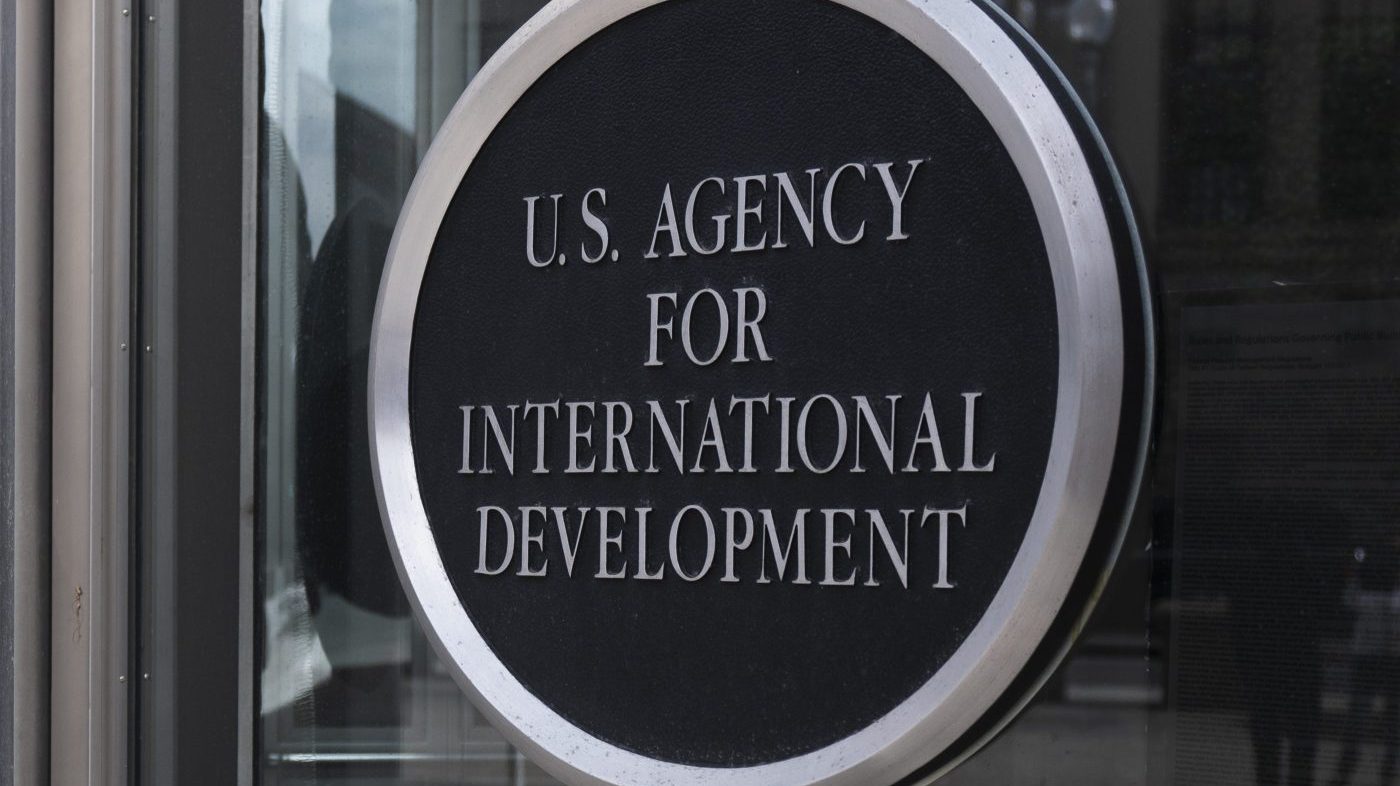 A sign for USAID