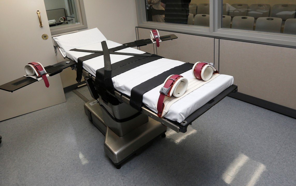 A gurney in an execution chamber