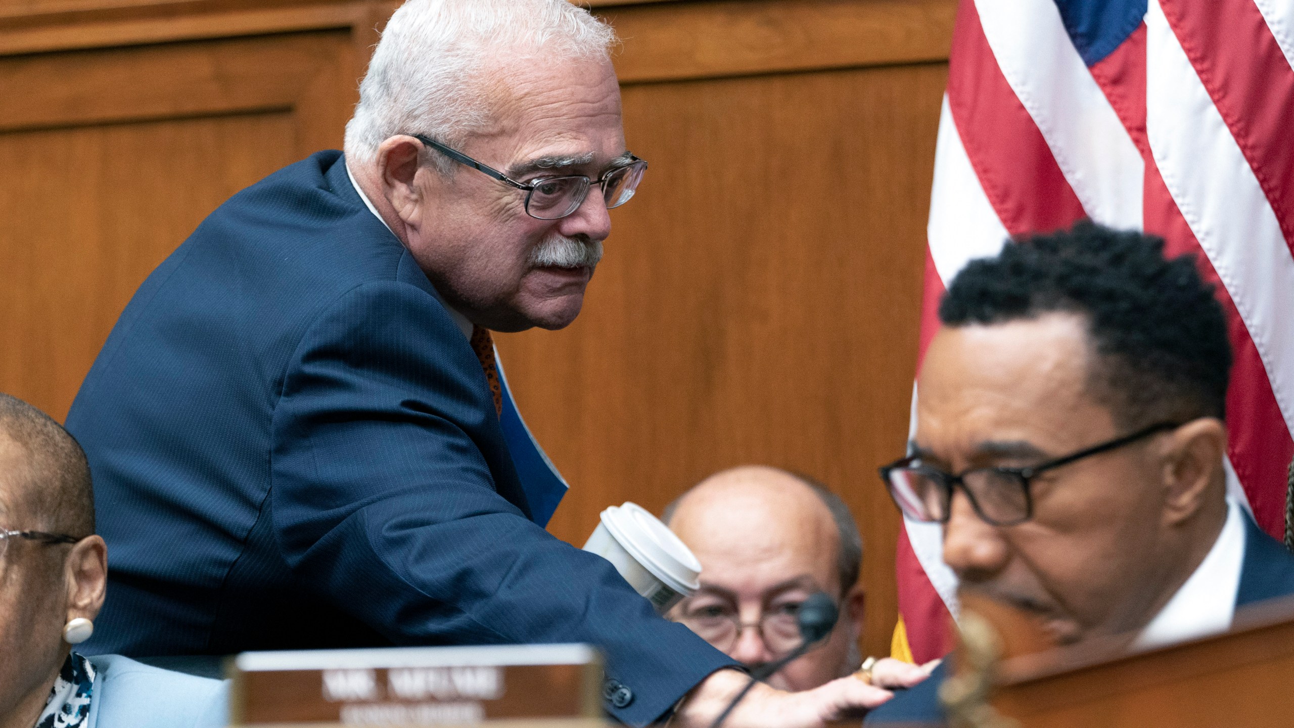 FILE - Rep. Gerald Connolly, D-Va., left, says hello to House Oversight and Accountability subcommittee on Government Operations ranking member, Rep. Kweisi Mfume, D-Md., during a subcommittee hearing, May 17, 2023, on Capitol Hill in Washington. (AP Photo/Jacquelyn Martin, FIle)
