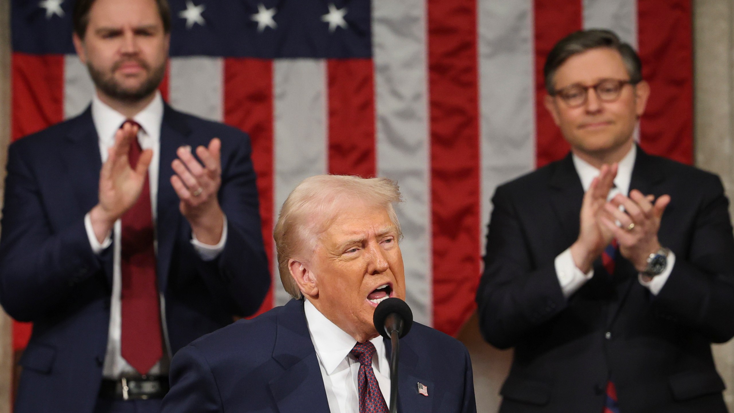 President Donald Trump addresses a joint session of Congress at the Capitol in Washington, Tuesday, March 4, 2025. (Win McNamee/Pool Photo via AP)