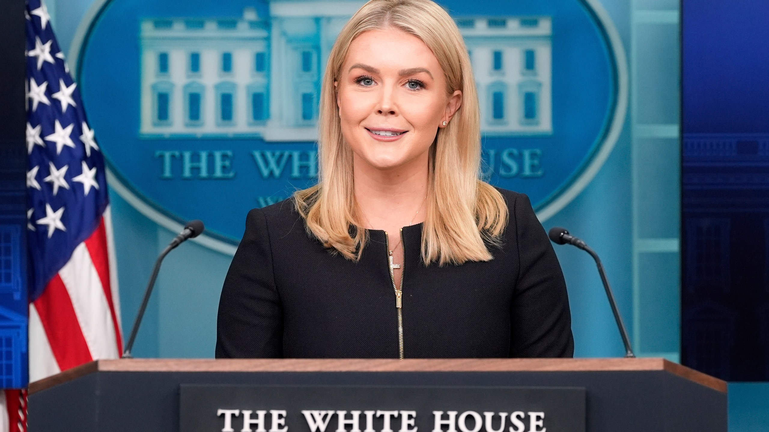 White House press secretary Karoline Leavitt speaks with reporters in the James Brady Press Briefing Room at the White House, Wednesday, March 5, 2025, in Washington. (AP Photo/Alex Brandon)