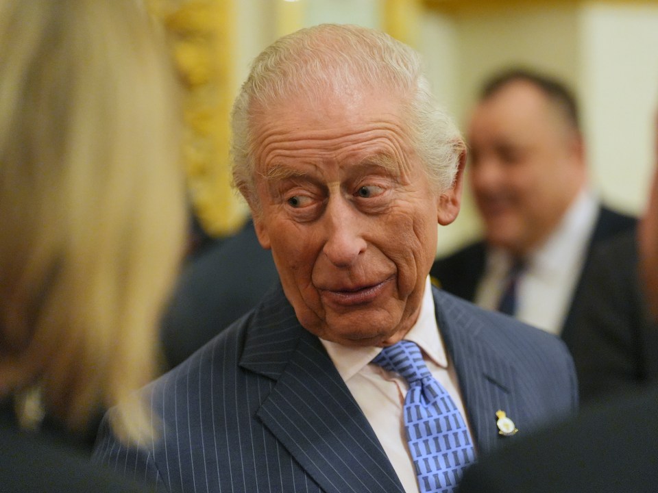 King Charles III hosts a reception at Buckingham Palace, London, with representatives from his military affiliations to thank them for their service, Tuesday, Feb. 11, 2025. (Jonathan Brady/Pool photo via AP)