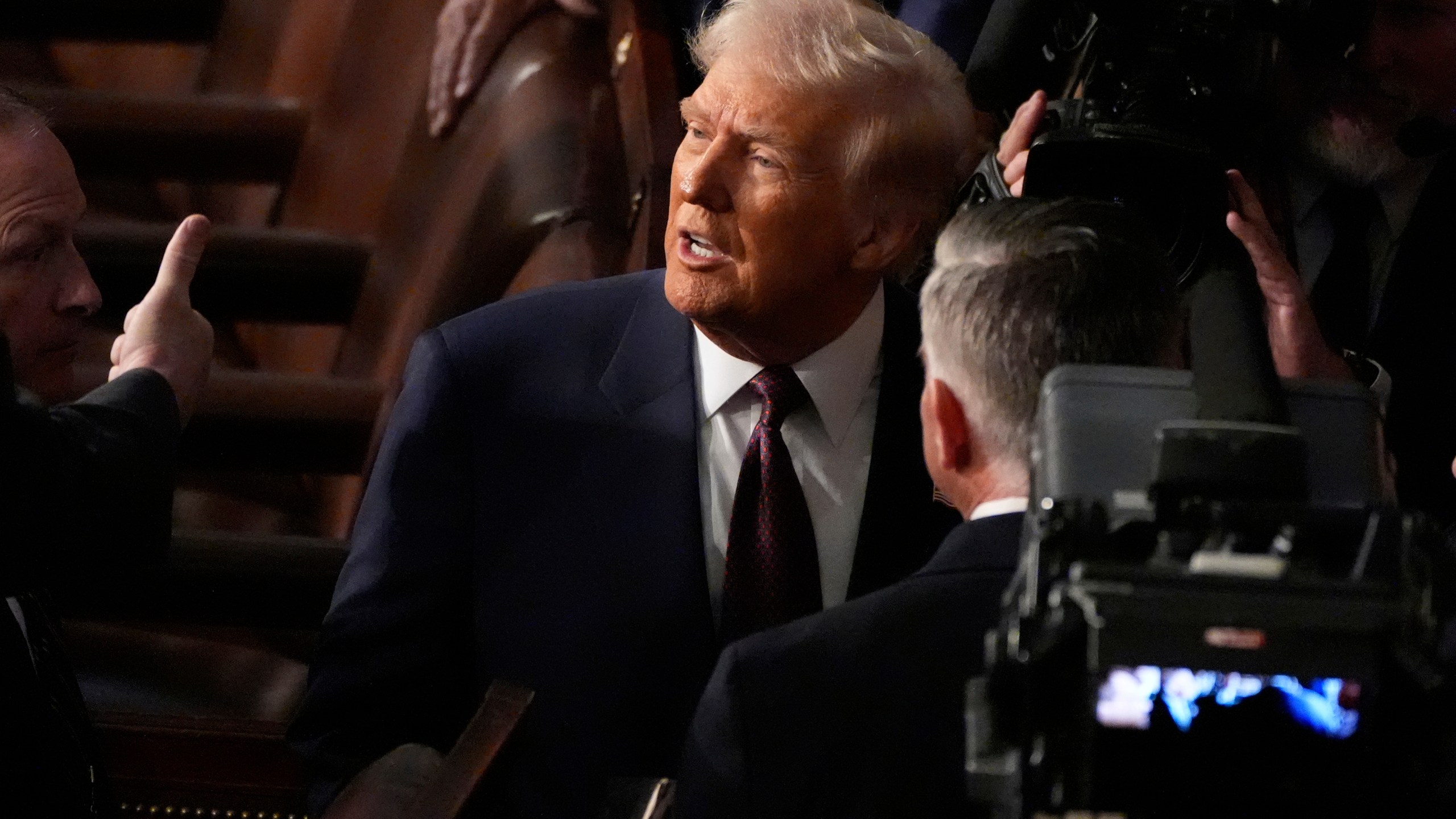 President Donald Trump departs after addressing a joint session of Congress at the Capitol in Washington, Tuesday, March 4, 2025. (AP Photo/Alex Brandon)