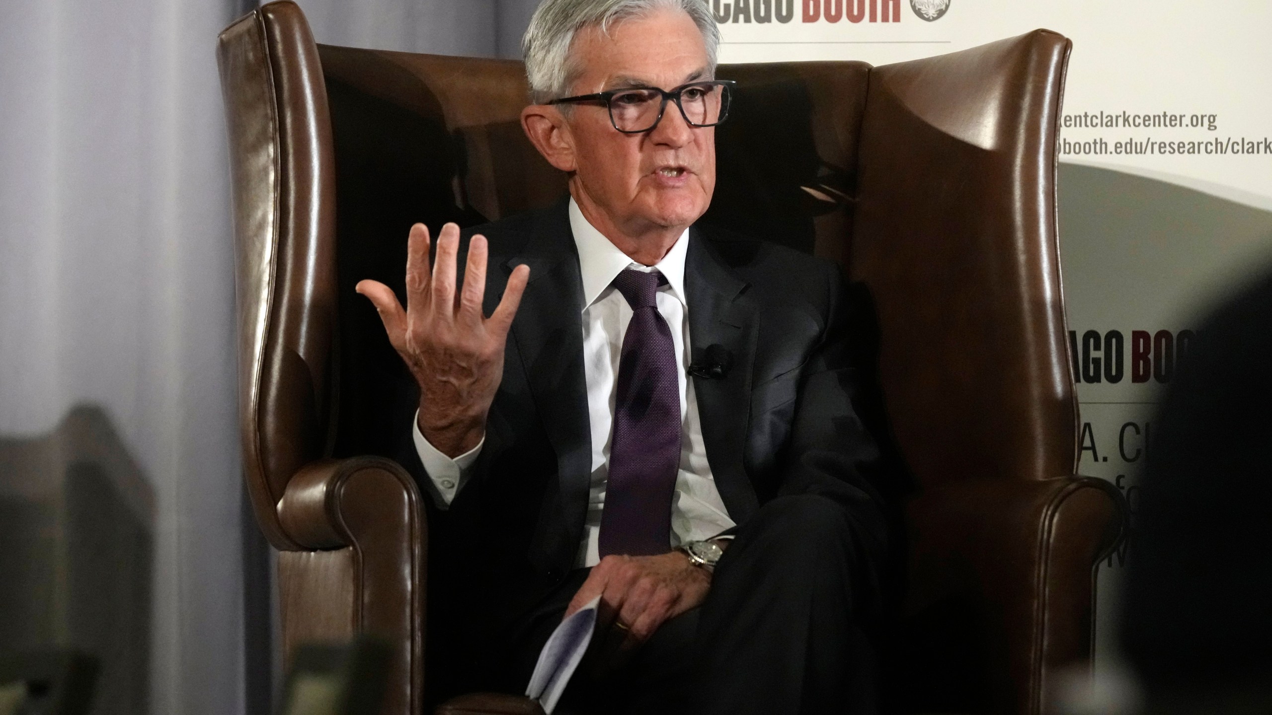 Federal Reserve Chair Jerome Powell speaks during the annual U.S. Monetary Policy Forum, in New York, Friday, March 7, 2025. (AP Photo/Richard Drew),
