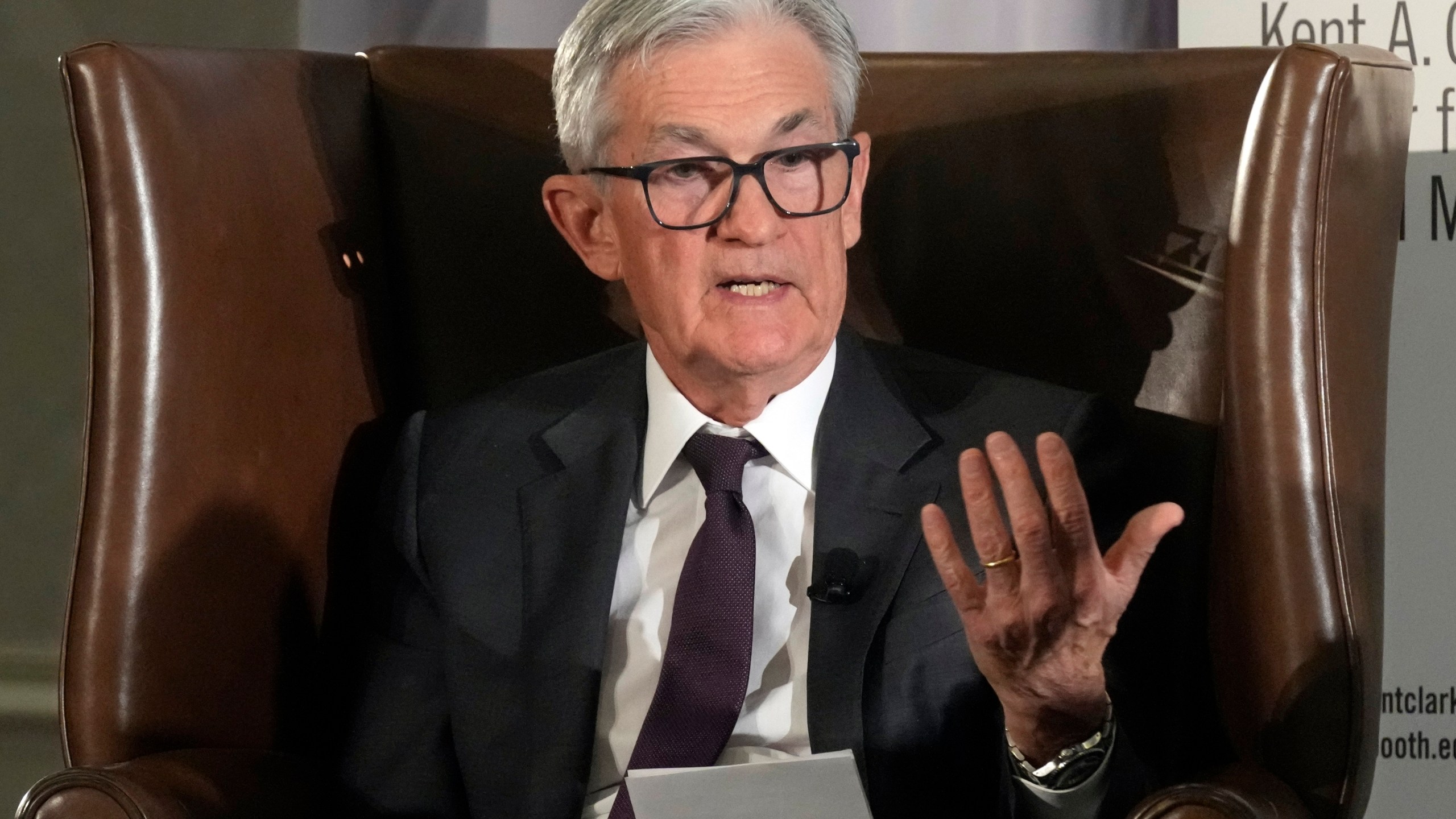 FILE - Federal Reserve Chair Jerome Powell speaks during the annual U.S. Monetary Policy Forum, in New York, Friday, March 7, 2025. (AP Photo/Richard Drew, File)