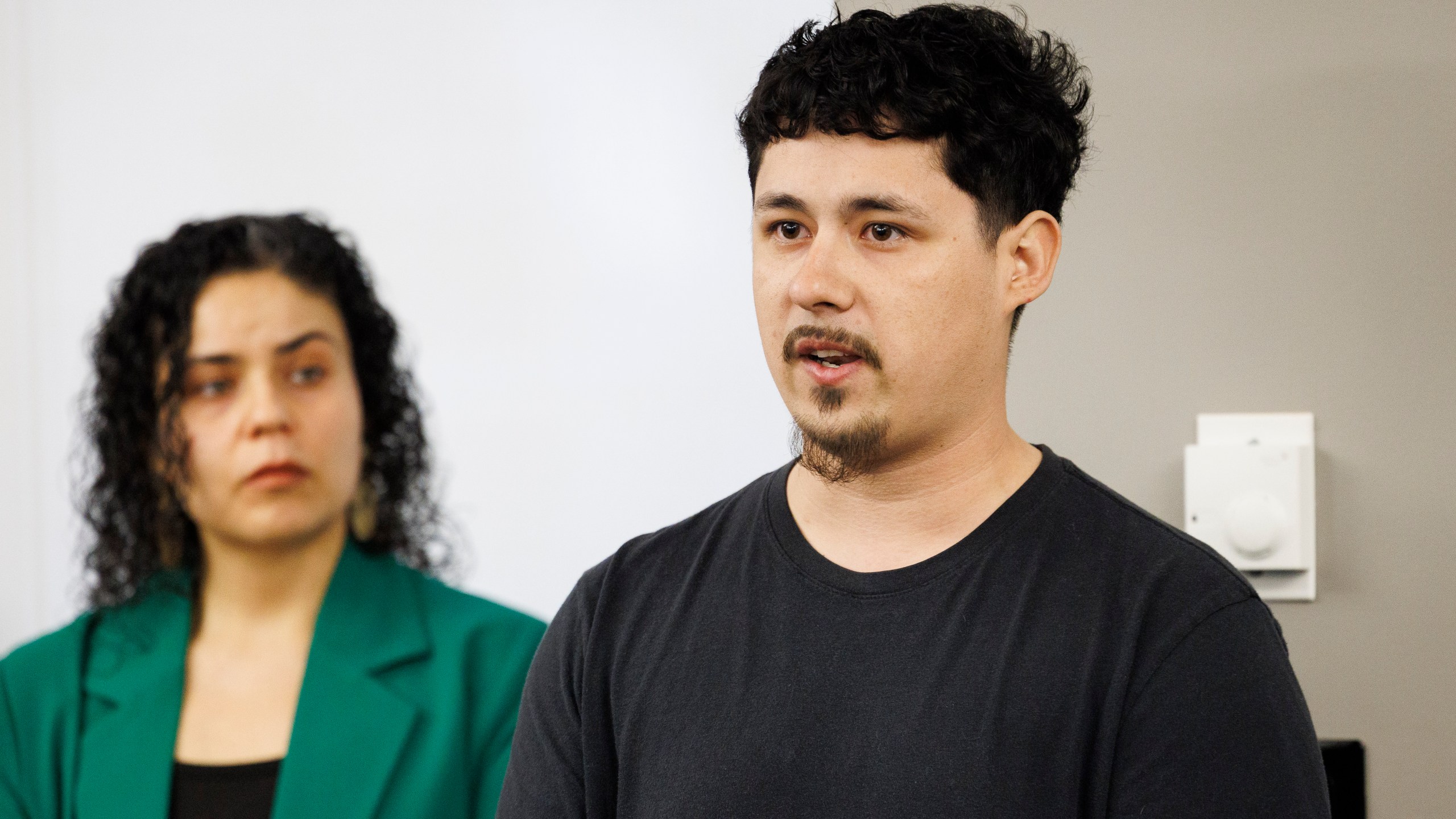 Eduardo Orozco discusses the arrest of his father, Abel Orozco, during a press conference to announce a court action to prevent unlawful arrests the at the offices of the National Immigrant Justice Center Monday, March 17, 2025, in Chicago. (Anthony Vazquez/Chicago Sun-Times via AP)