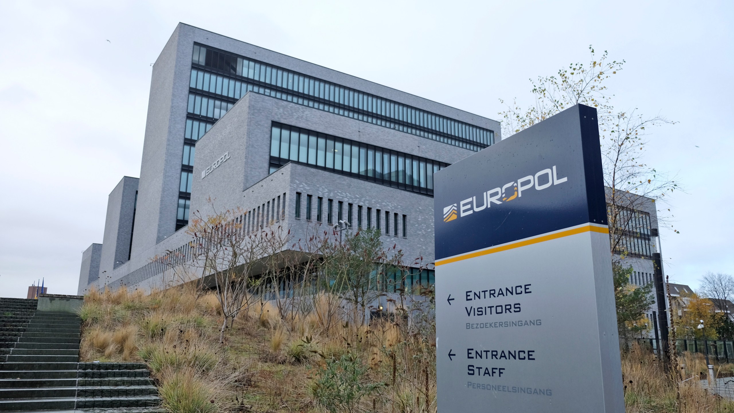 FILE - The exterior view of the European police agency Europol headquarters in The Hague, Netherlands, Friday, Dec. 2, 2016. (AP Photo/Mike Corder, File)