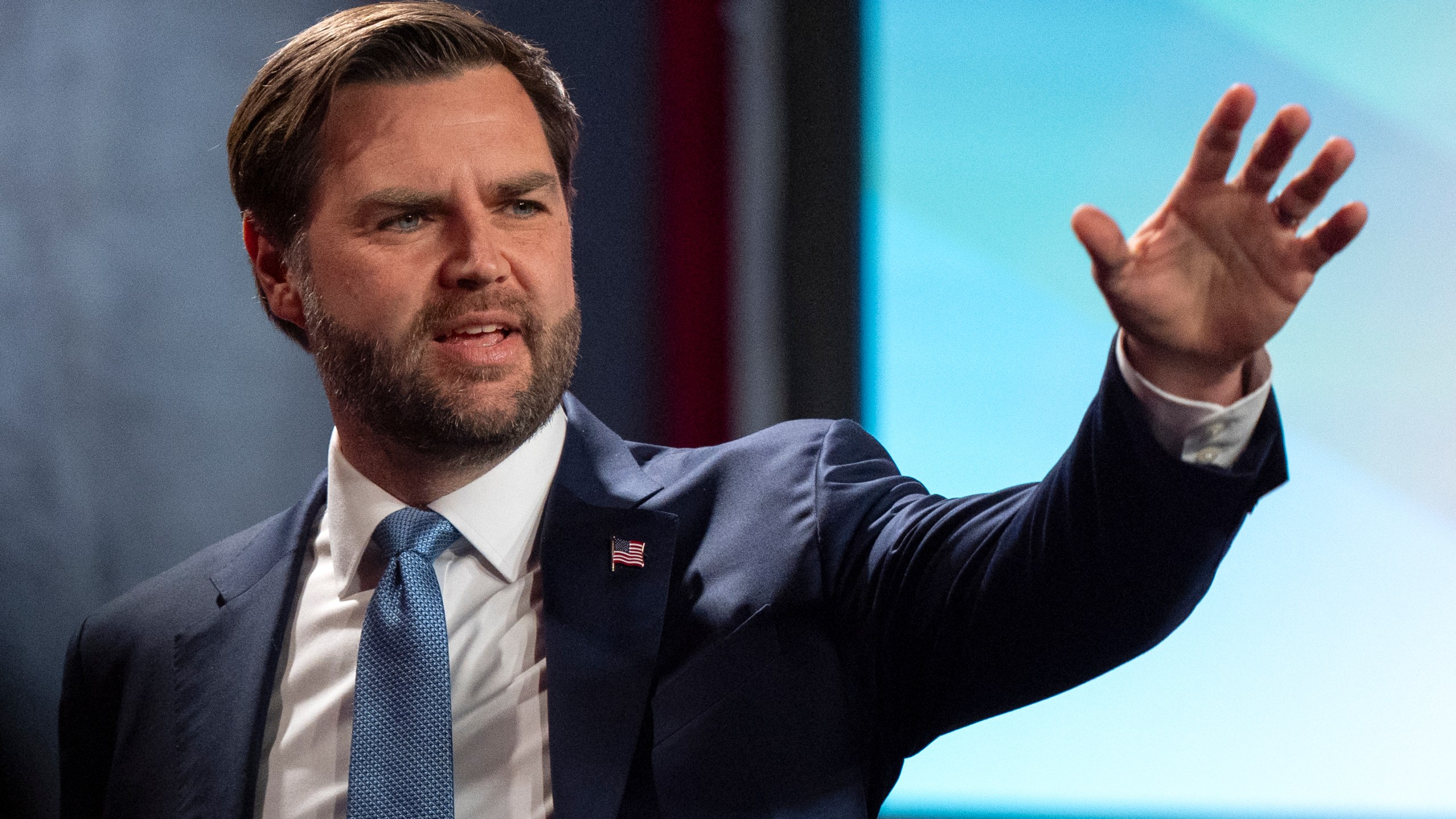 FILE - Vice President JD Vance leaves after speaking at the Congressional Cities Conference of the National League of Cities on Monday, March 10, 2025, in Washington. (AP Photo/Mark Schiefelbein, file)