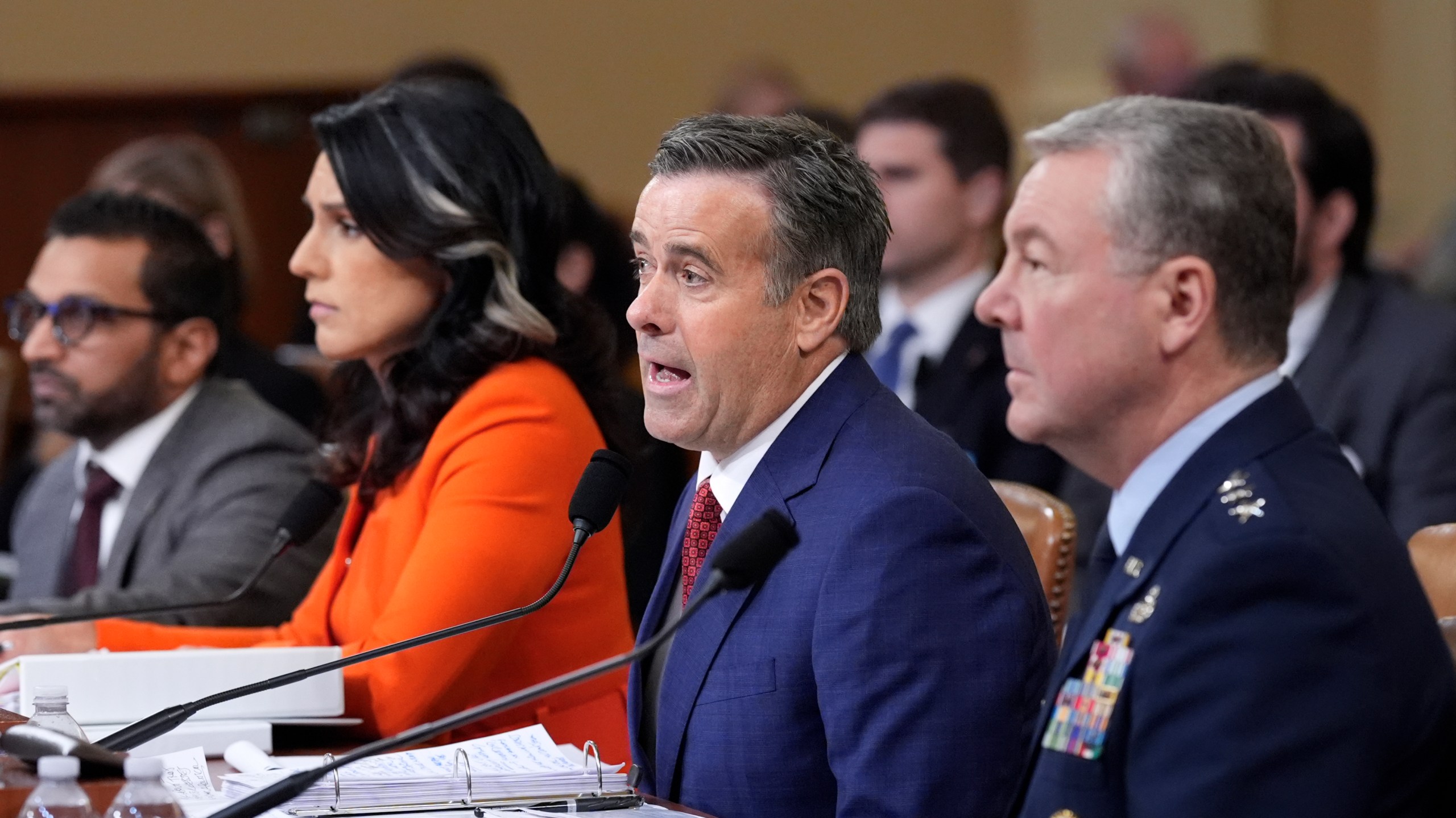 From left, FBI Director Kash Patel, Director of National Intelligence Tulsi Gabbard, CIA Director John Ratcliffe, and Defense Intelligence Agency Director Jeffrey Kruse, appear as the House Intelligence Committee holds a hearing on worldwide threats, at the Capitol, in Washington, Wednesday, March 26, 2025. (AP Photo/J. Scott Applewhite)