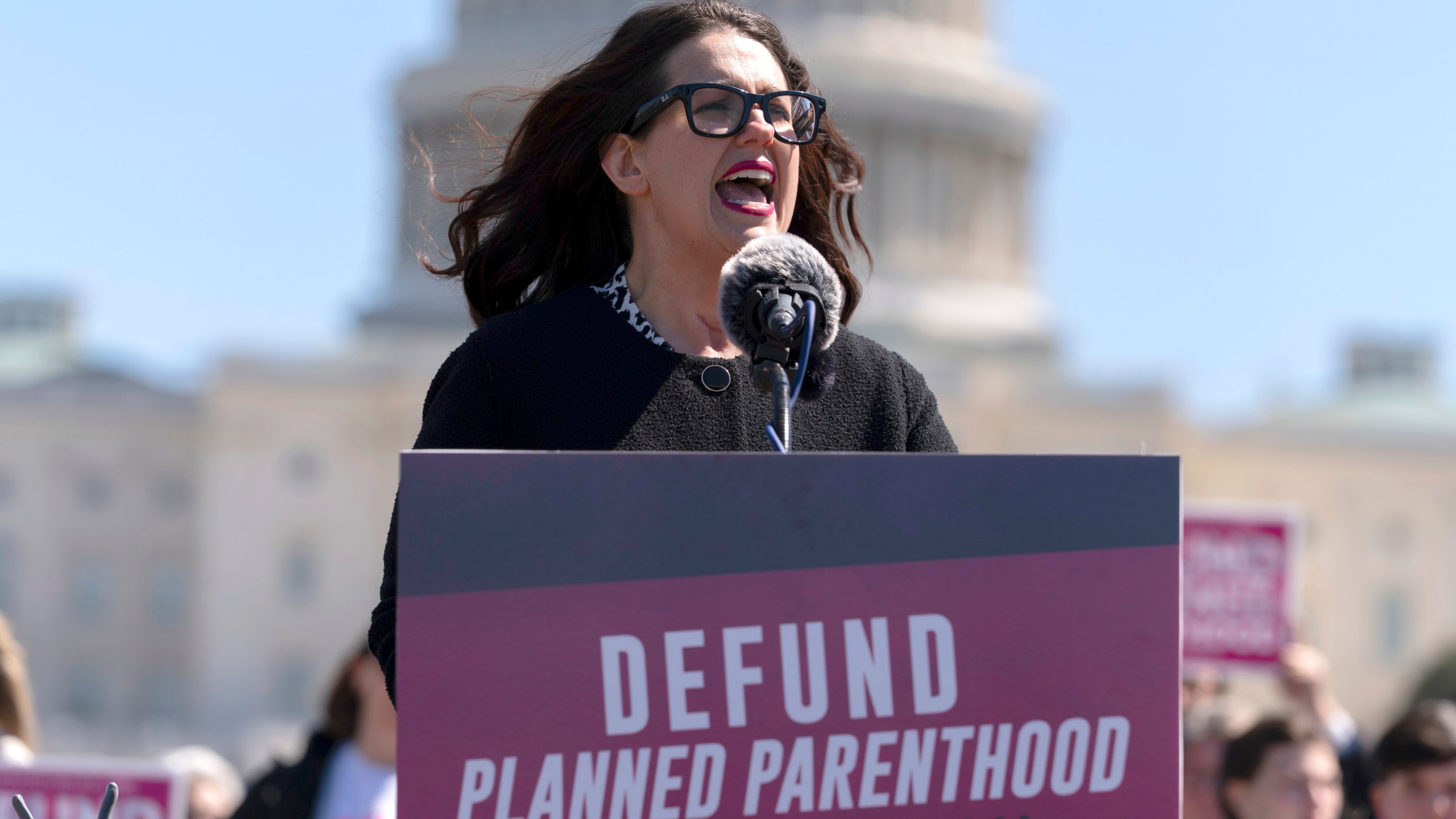 Kristan Hawkins, president of Students for Life of America, speaks during an anti-abortion rally on Capitol Hill in Washington, Thursday, March 27, 2025. (AP Photo/Jose Luis Magana)