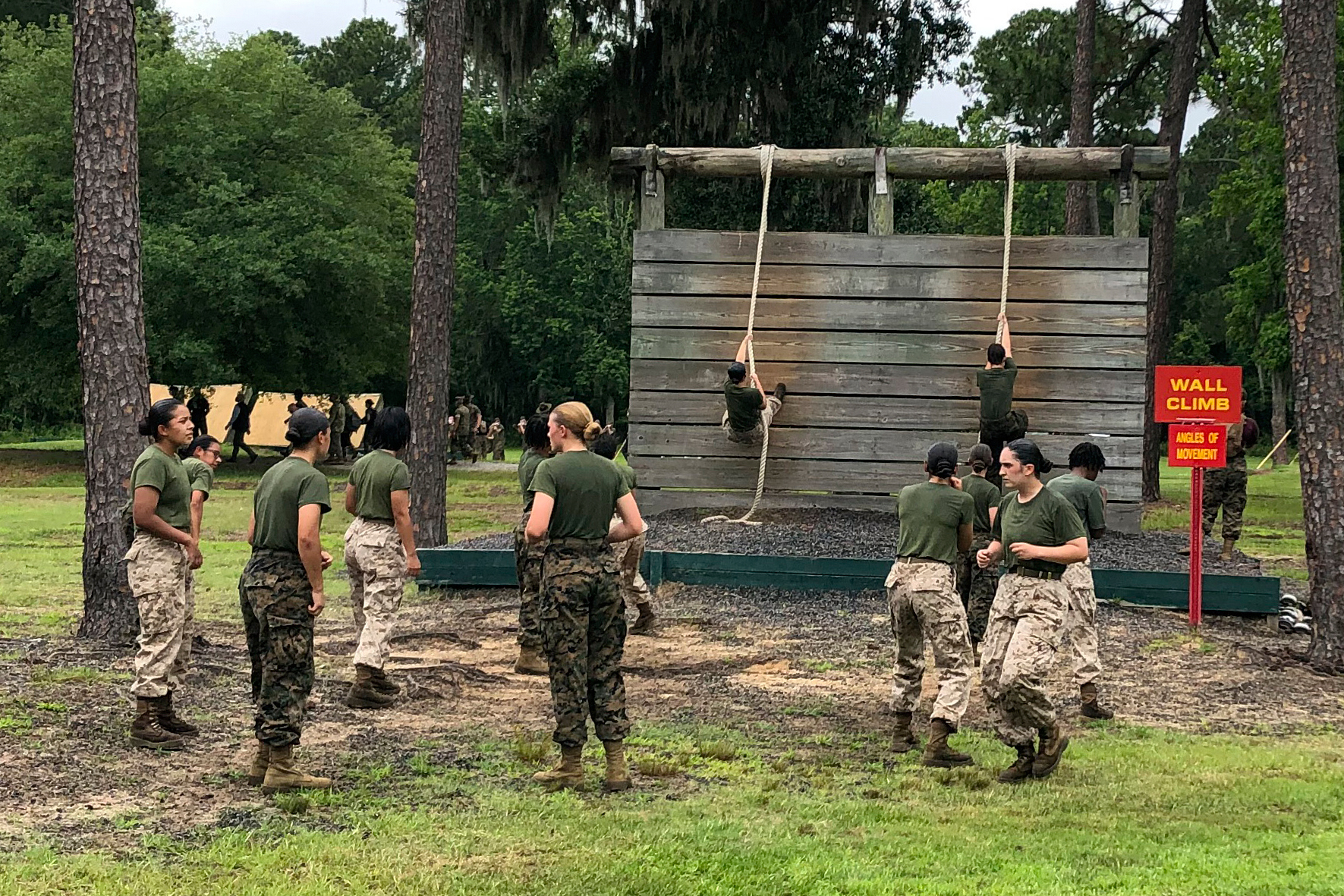 FILE - Female Marines go through one of the obstacles in the so-called confidence course at Parris Island Recruit Depot, S.,C., on May 27, 2020. (AP Photo/Lolita Baldor, File)