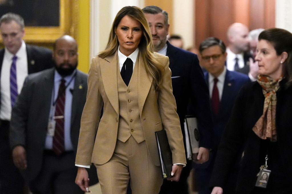 First Lady Melania Trump walks through the Capitol on March 3.