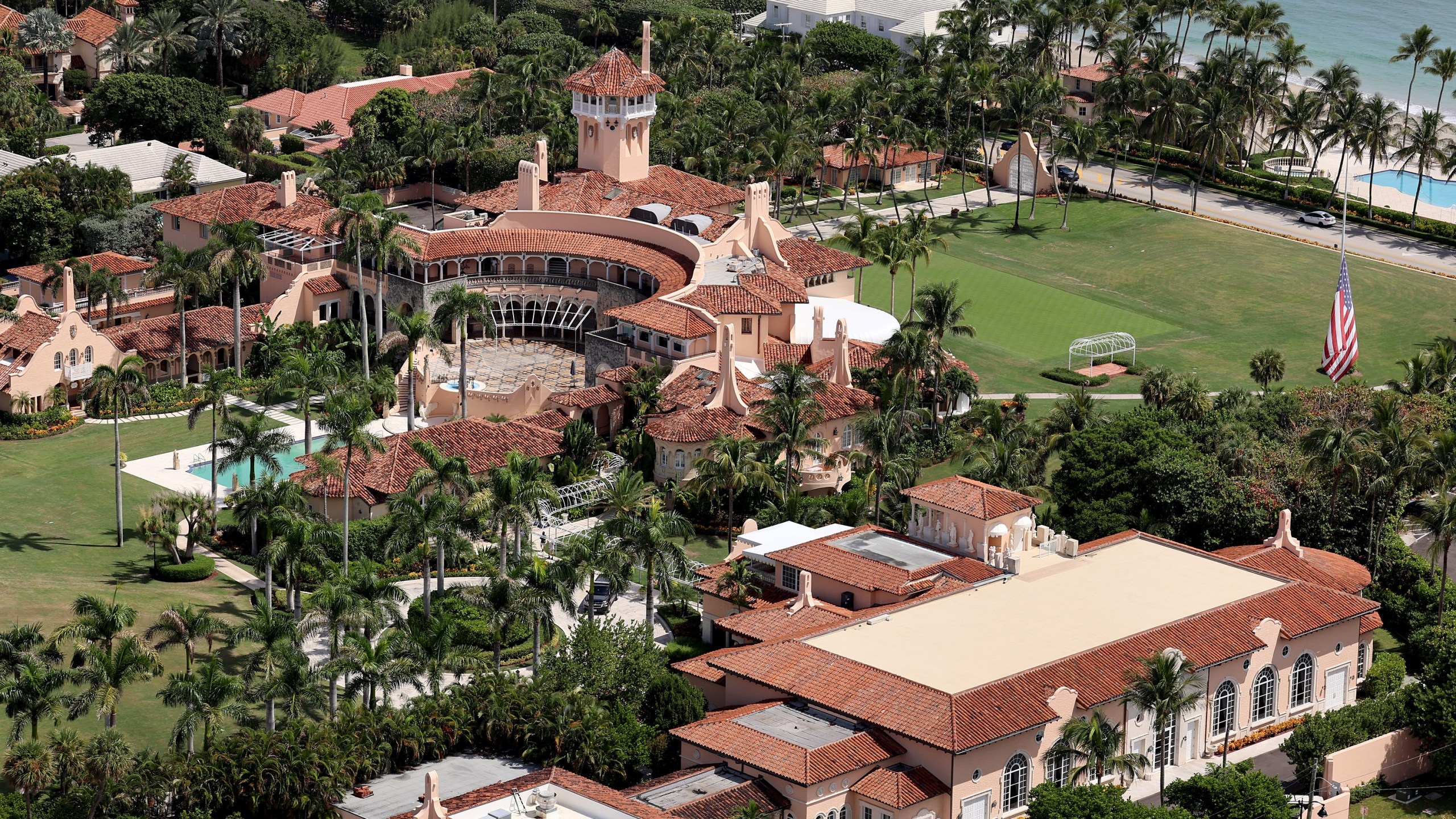 aerial view of Mar a lago estate along florida coast