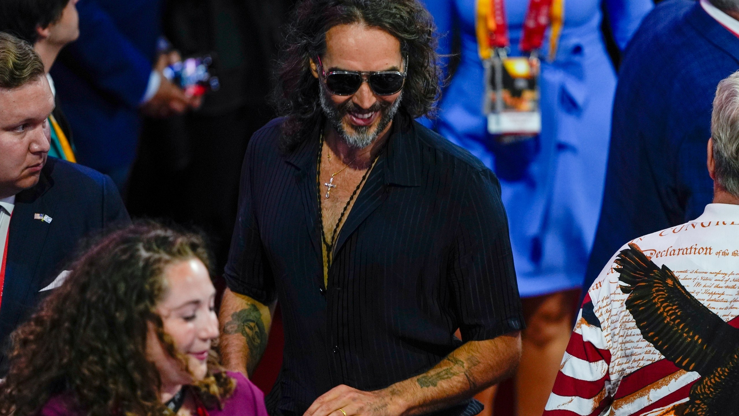 FILE - Actor Russell Brand is seen during the Republican National Convention Thursday, July 18, 2024, in Milwaukee. (AP Photo/Matt Rourke, file)