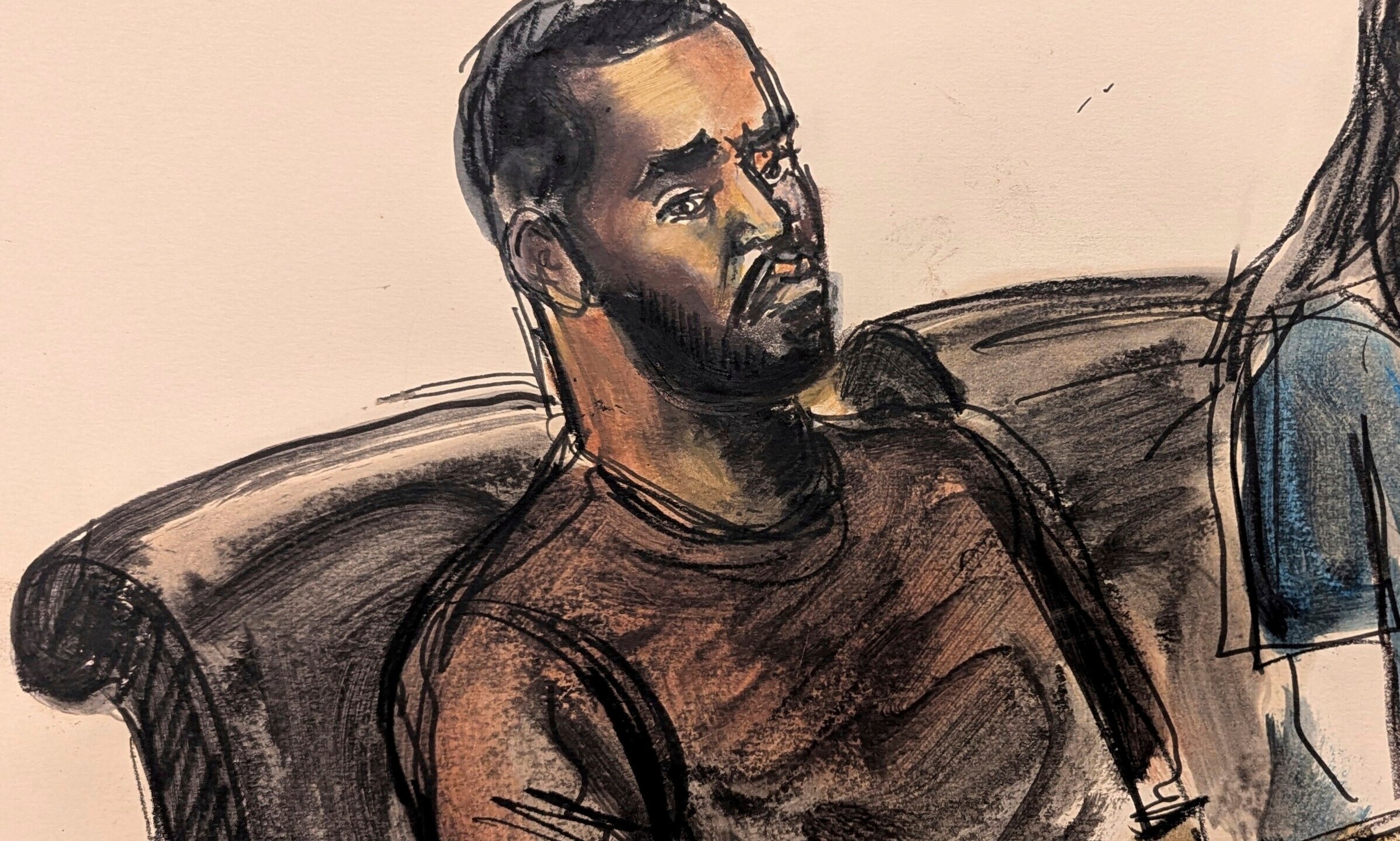FILE - Depicted in this courtroom sketch, Sean "Diddy" Combs, sits at the defense table with one of his attorneys, Teny Garagos, right, during his bail hearing, Wednesday, Sept. 18, 2024, in New York. (Elizabeth Williams via AP, File)
