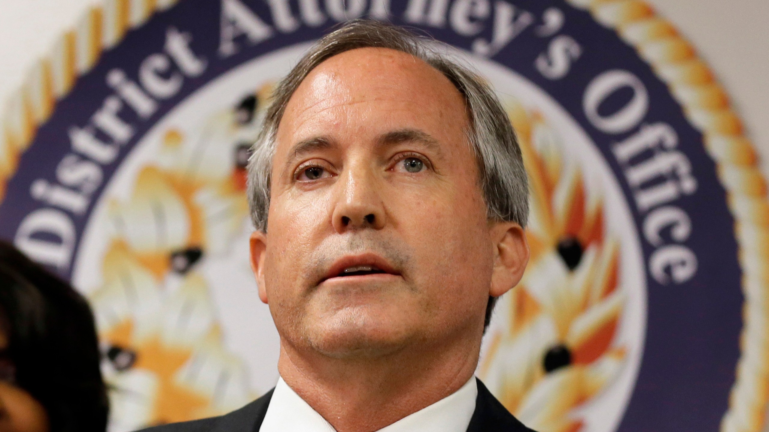FILE - Texas Attorney General Ken Paxton speaks at a news conference in Dallas, June 22, 2017. (AP Photo/Tony Gutierrez, File)
