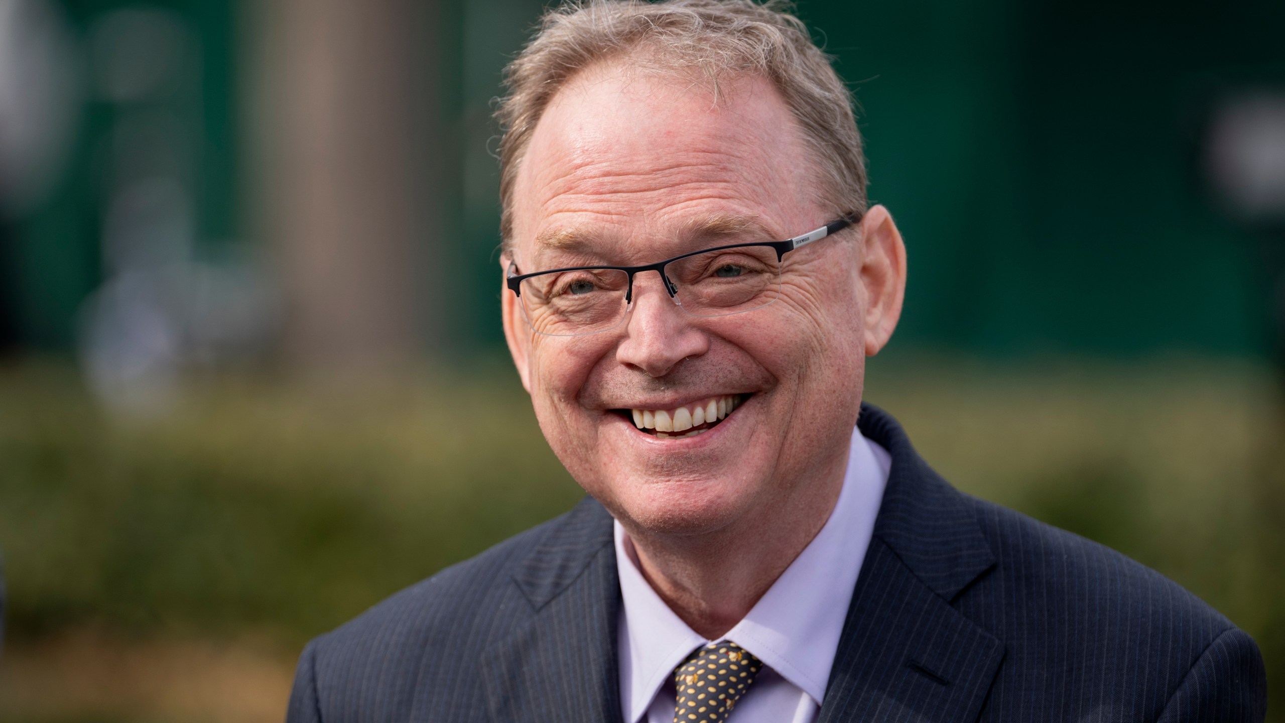 White House economic adviser Kevin Hassett speaks to reporters at the White House in Washington, Wednesday, March 19, 2025. (AP Photo/Ben Curtis)