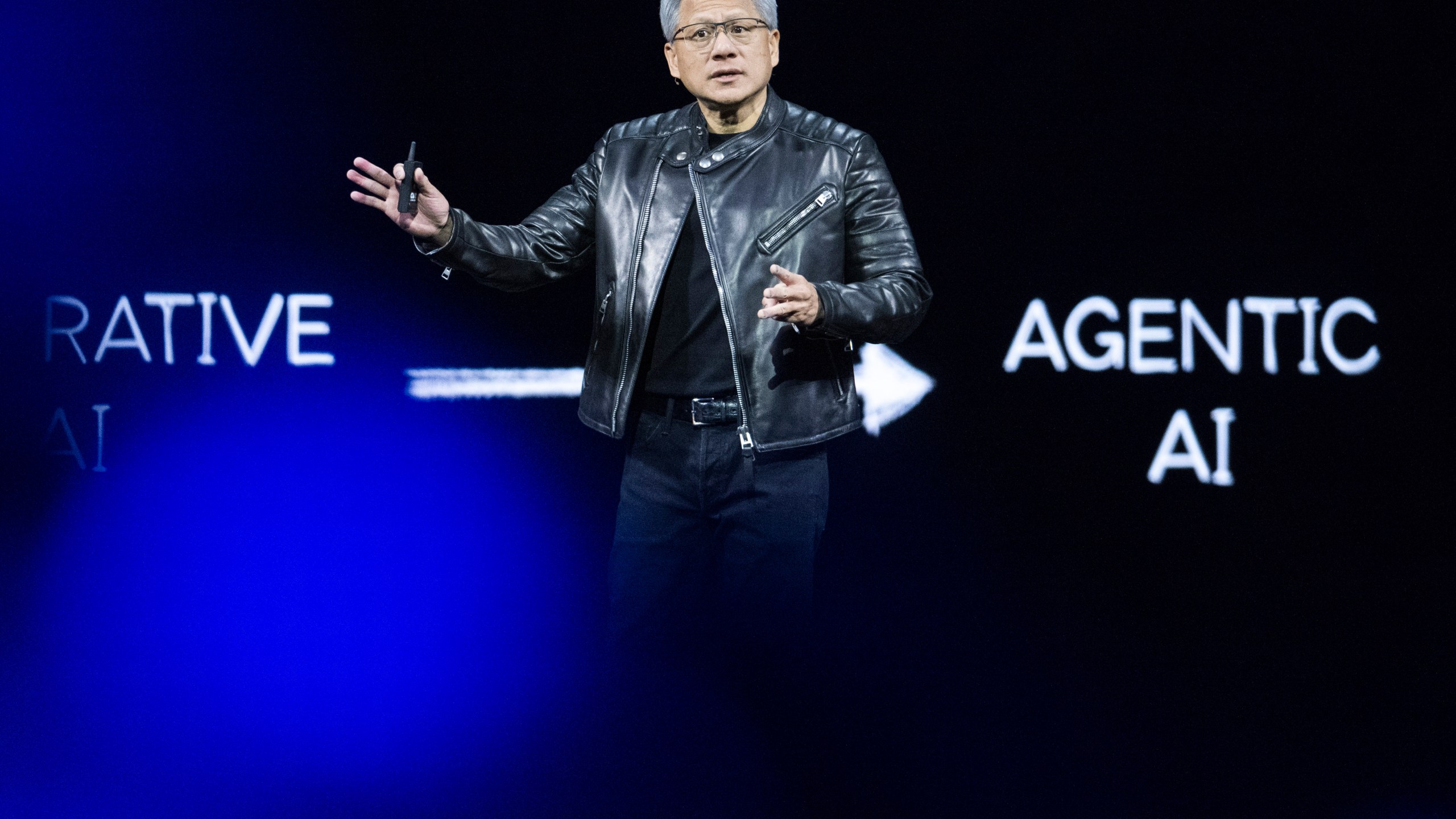 CEO Jensen Huang talks during the keynote address of Nvidia GTC Tuesday, March 18, 2025, in San Jose, Calif. (AP Photo/Nic Coury)