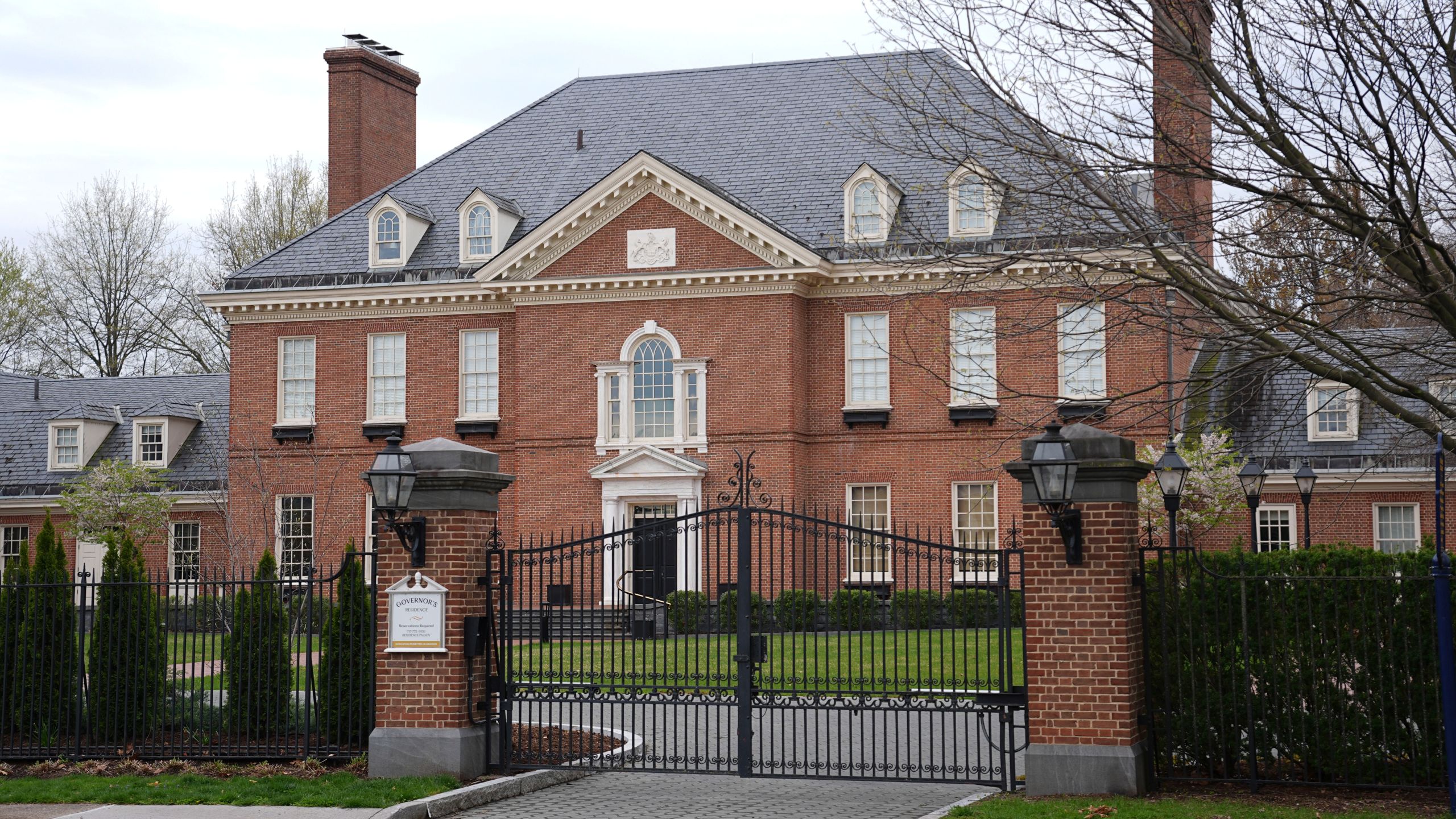 Shown is Pennsylvania governor's official residence in Harrisburg, Pa., Monday, April 14, 2025. (AP Photo/Matt Rourke)