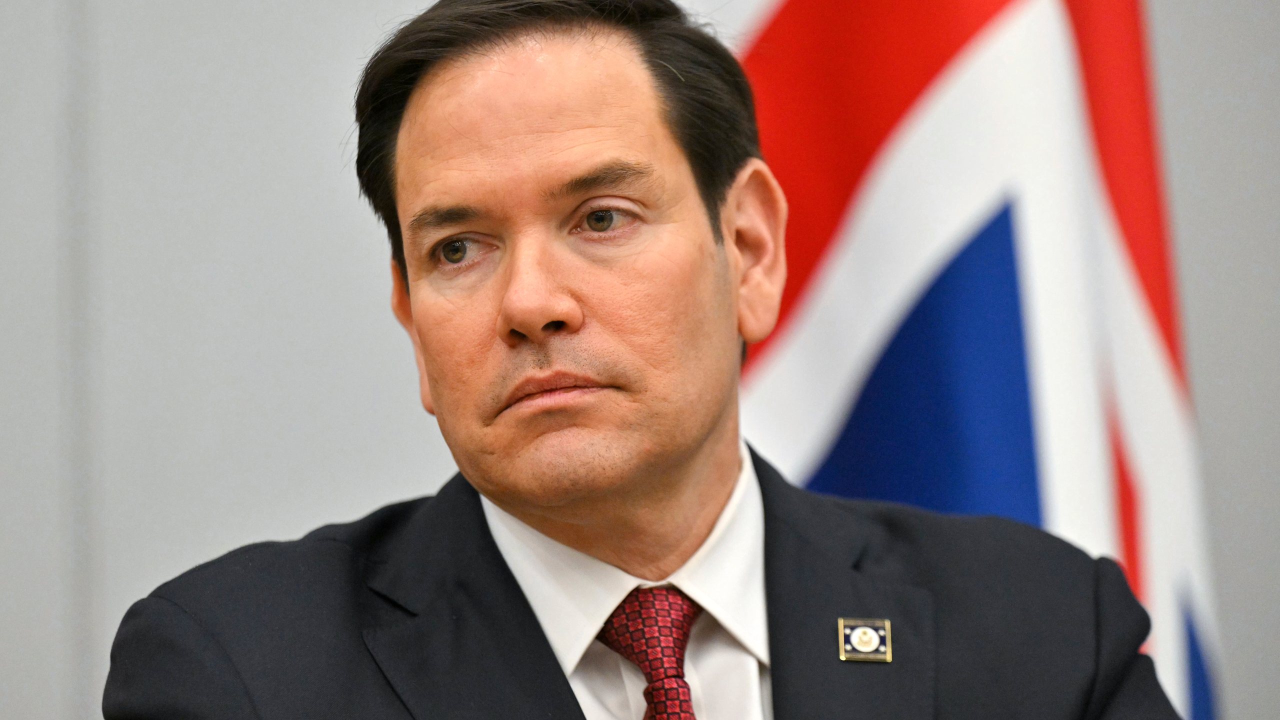United States Secretary of State Marco Rubio during a meeting on the sidelines of the NATO foreign ministers at NATO headquarters in Brussels, Friday, April 4, 2025. (Nicolas Tucat, Pool Photo via AP)