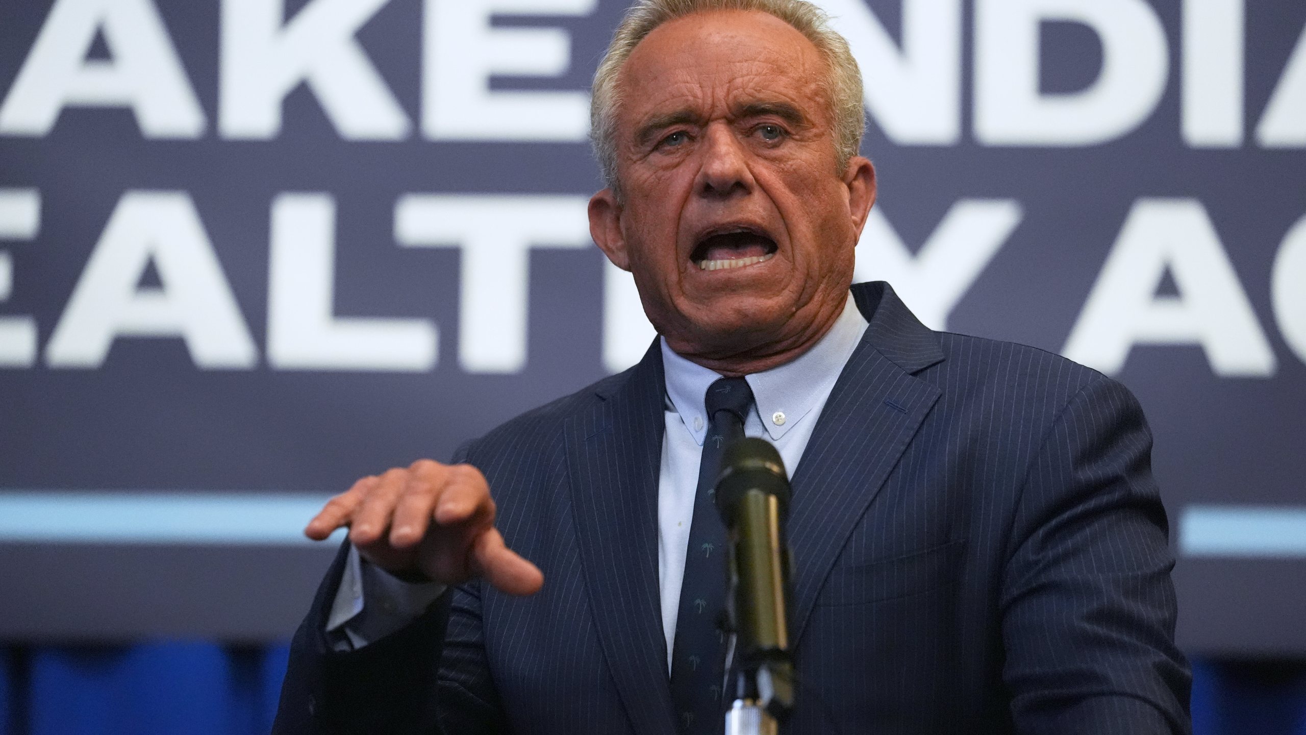 U.S. Health and Human Services Secretary Robert F. Kennedy, Jr speaks during a Make Indiana Healthy Again initiative event in Indianapolis, Tuesday, April 15, 2025. (AP Photo/Michael Conroy)