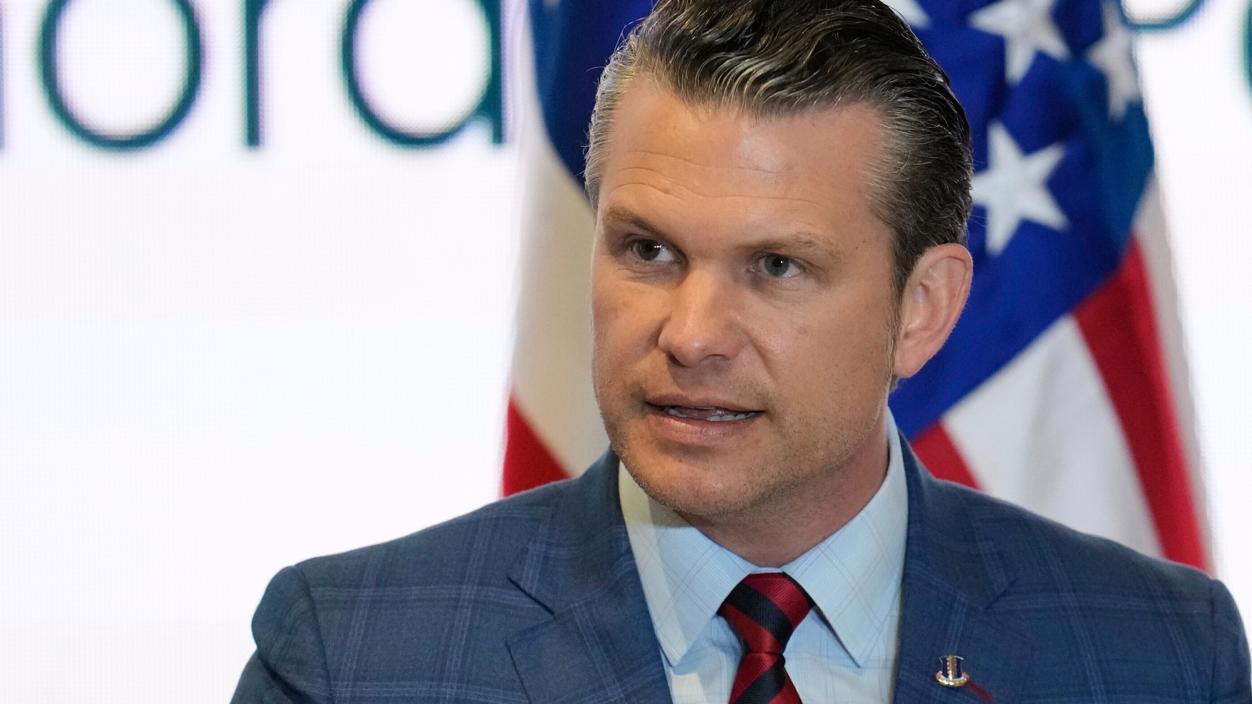 FILE - U.S. Secretary of Defense Pete Hegseth speaks during the Central American Security Conference in Panama City, April 9, 2025. (AP Photo/Matias Delacroix, file)