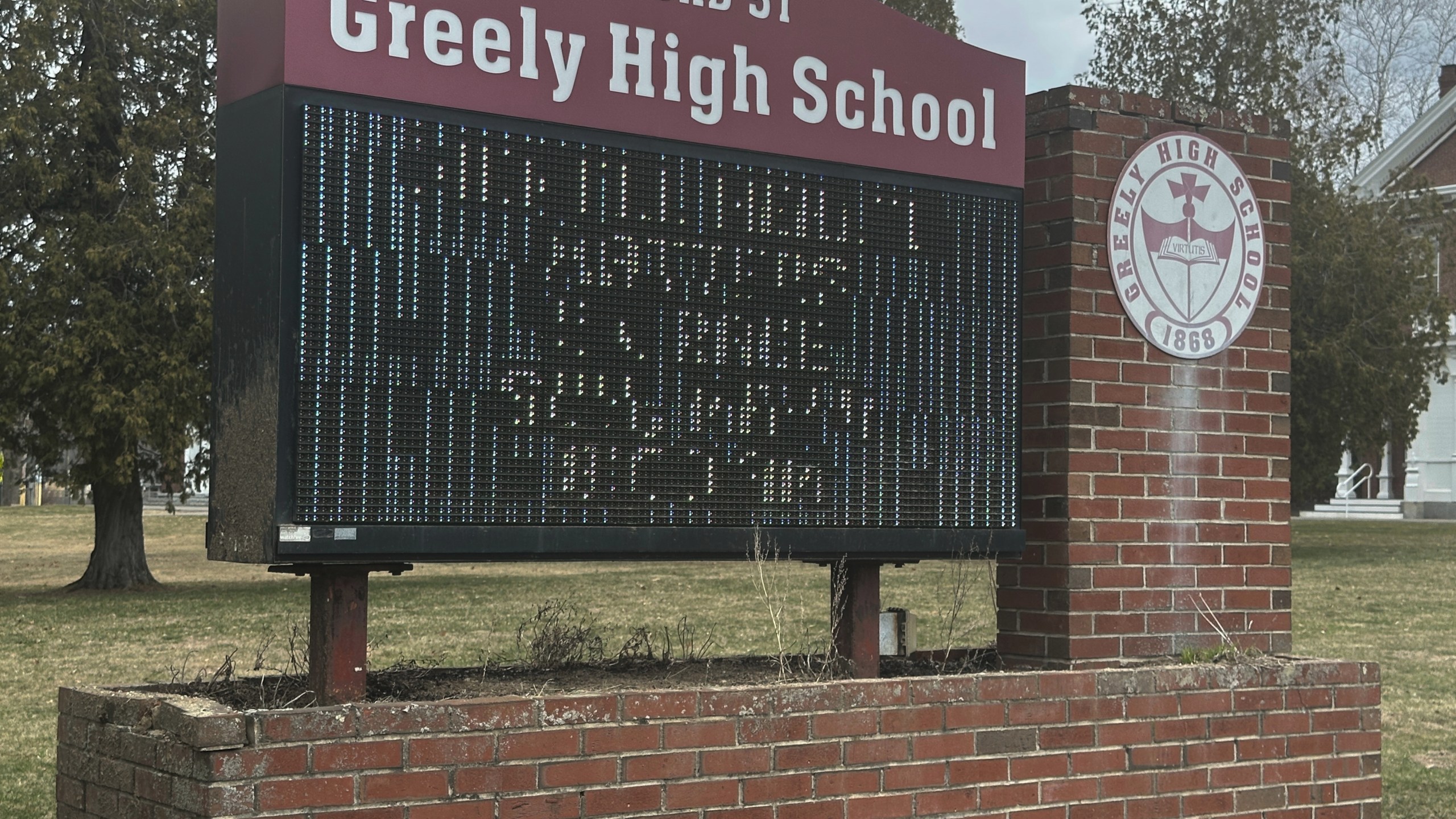 This Wednesday, April 16, 2025 photo shows Greely High School in Cumberland, Maine. (AP Photo/Patrick Whittle)