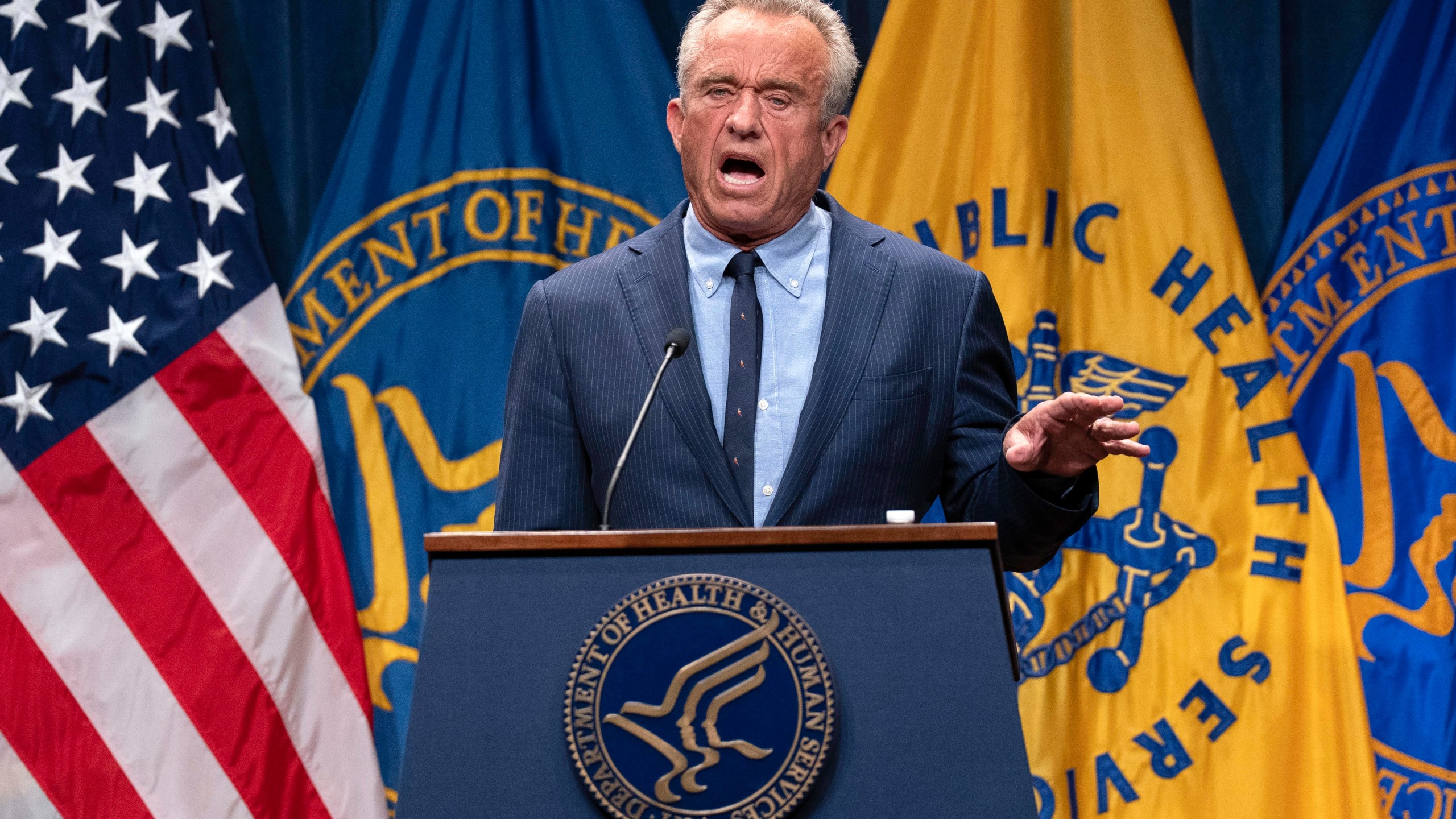 Health and Human Services Secretary Robert F. Kennedy Jr. speaks during a news conference on the Autism report by the CDC at the Hubert Humphrey Building Auditorium in Washington, Wednesday, April 16, 2025. (AP Photo/Jose Luis Magana)